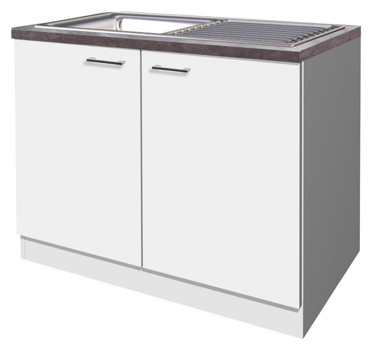 Spülenunterschrank Lucca Weiß ca. 100x85x57cm - Graubraun/Alufarben, KONVENTIONELL, Holzwerkstoff/Kunststoff (100/85/57cm) - FlexWell