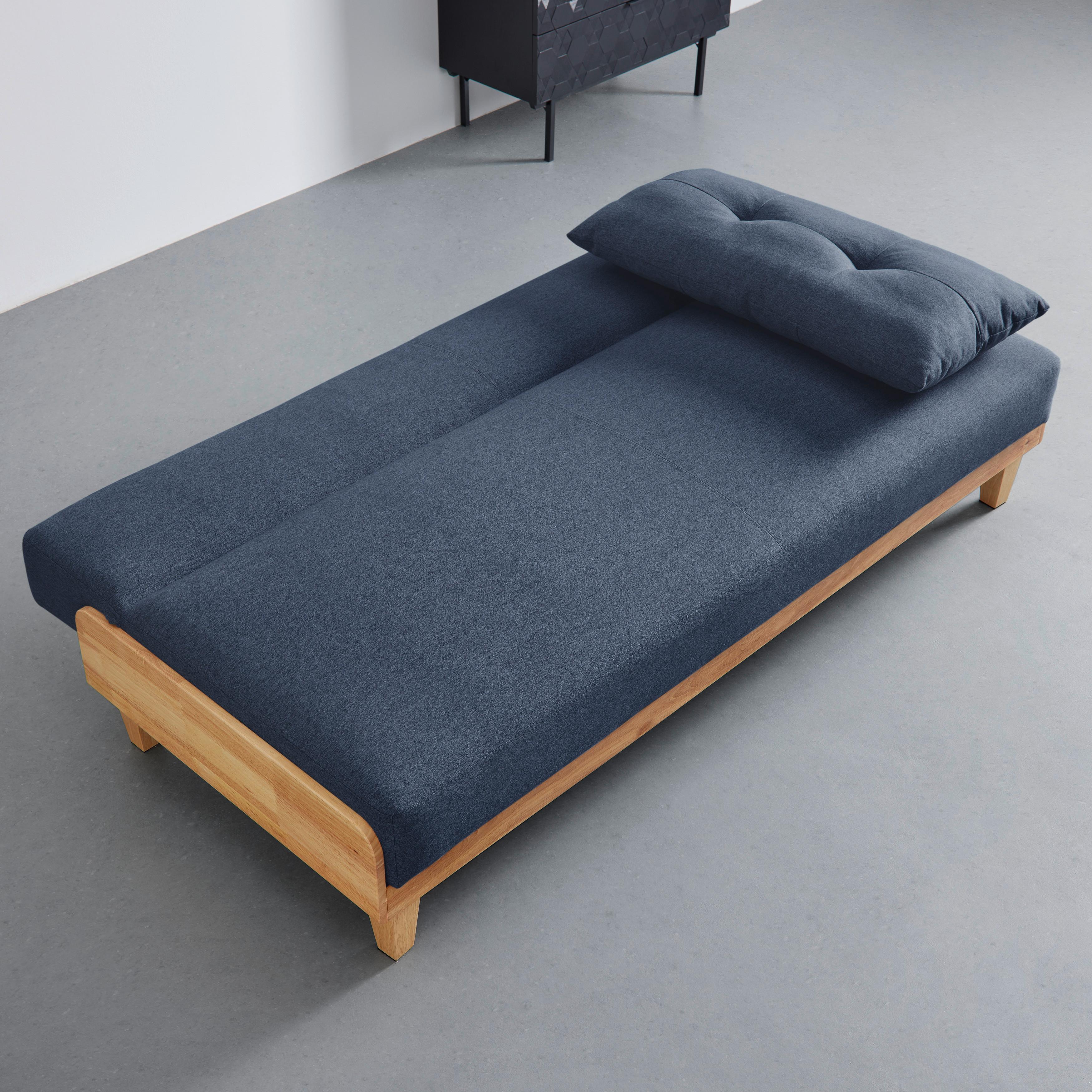 Sofa mit Schlaffunktion blau, "Jan" - Blau/Naturfarben, Modern, Holz/Textil (186/89/79cm) - Bessagi Home