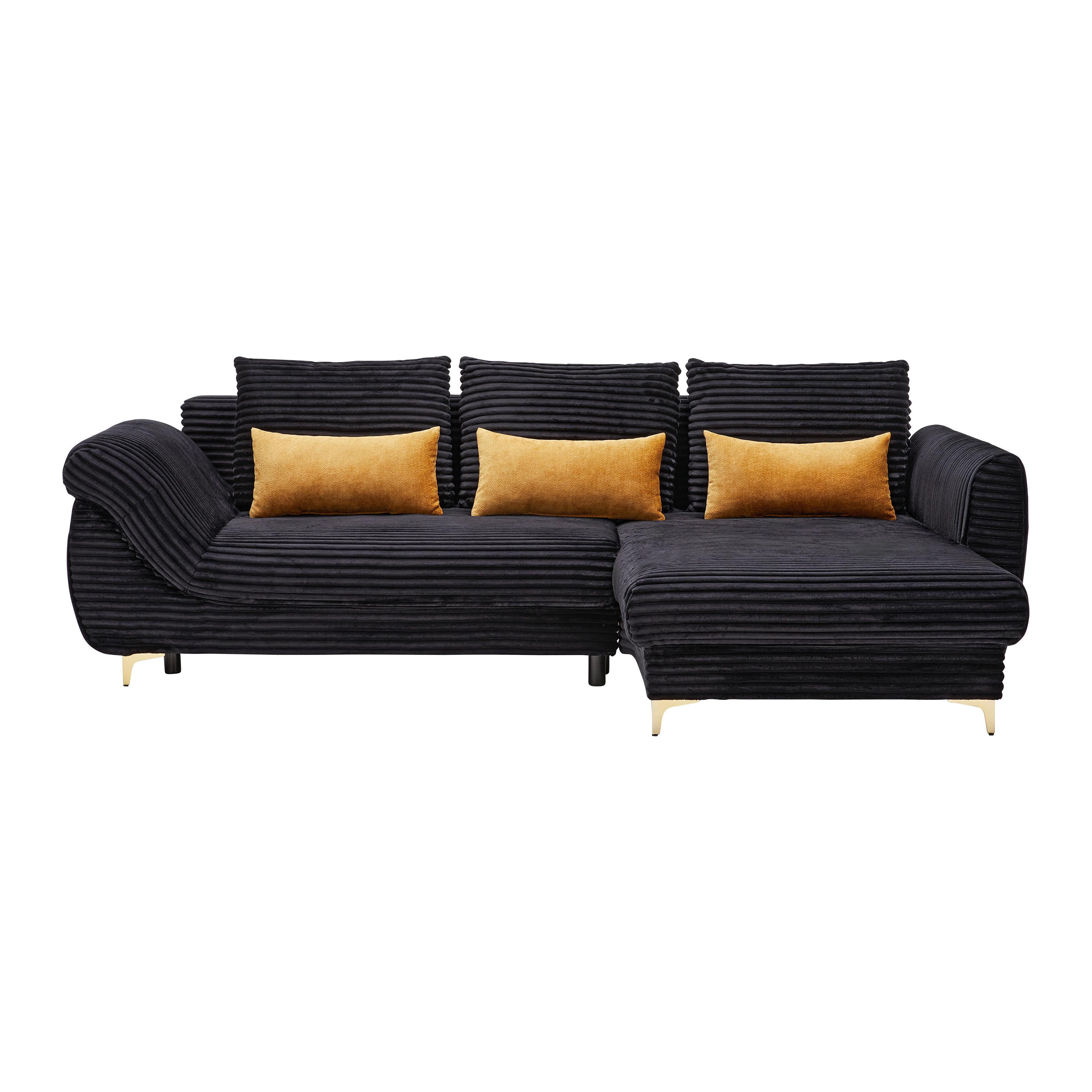 Wohnlandschaft Atlantis Lux Schwarz - Goldfarben/Schwarz, LIFESTYLE, Holz/Textil (263/175cm) - Mömax