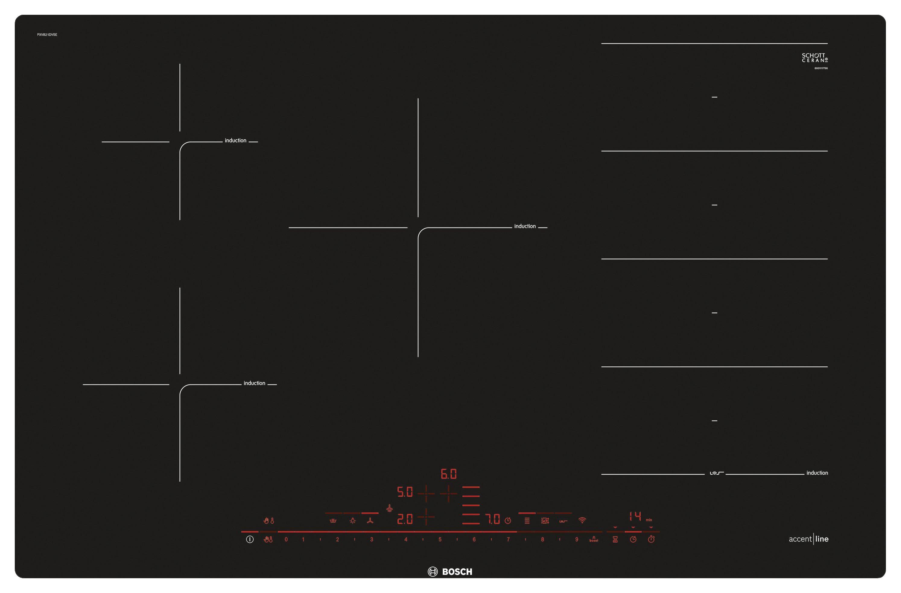 Induktionskochfeld PXV821DV5E - Schwarz, KONVENTIONELL, Glas/Metall (79,2/5,6/51,2cm) - Bosch