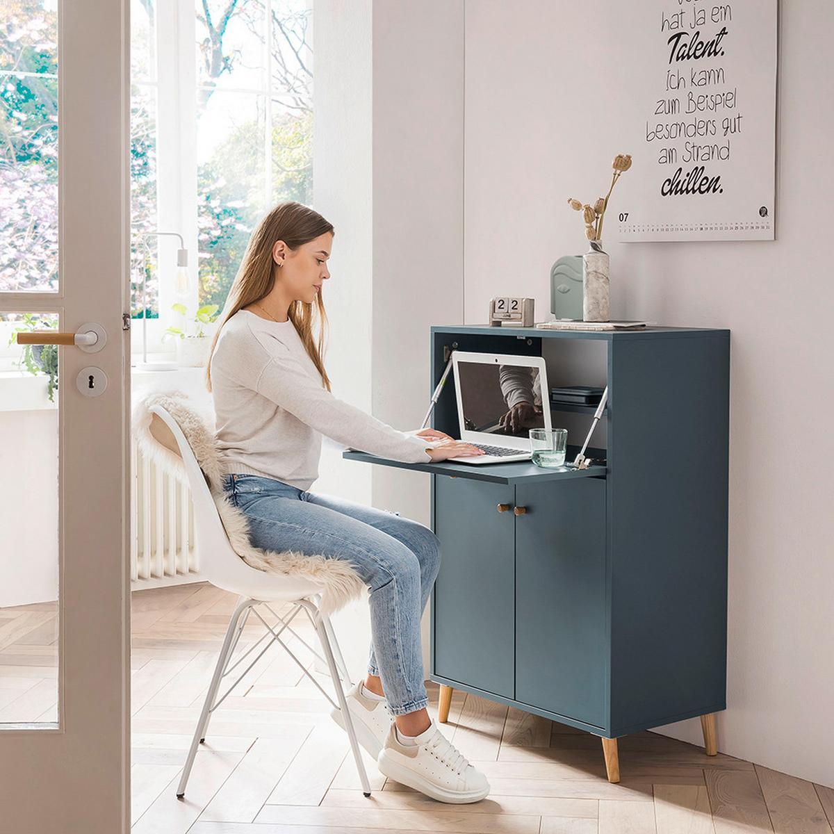 Sektretär Serie 500 Blau ca. 65,2x101,7x39cm - Blau/Weiß, MODERN, Holz/Holzwerkstoff (65,2/101,7/39cm) - MID.YOU