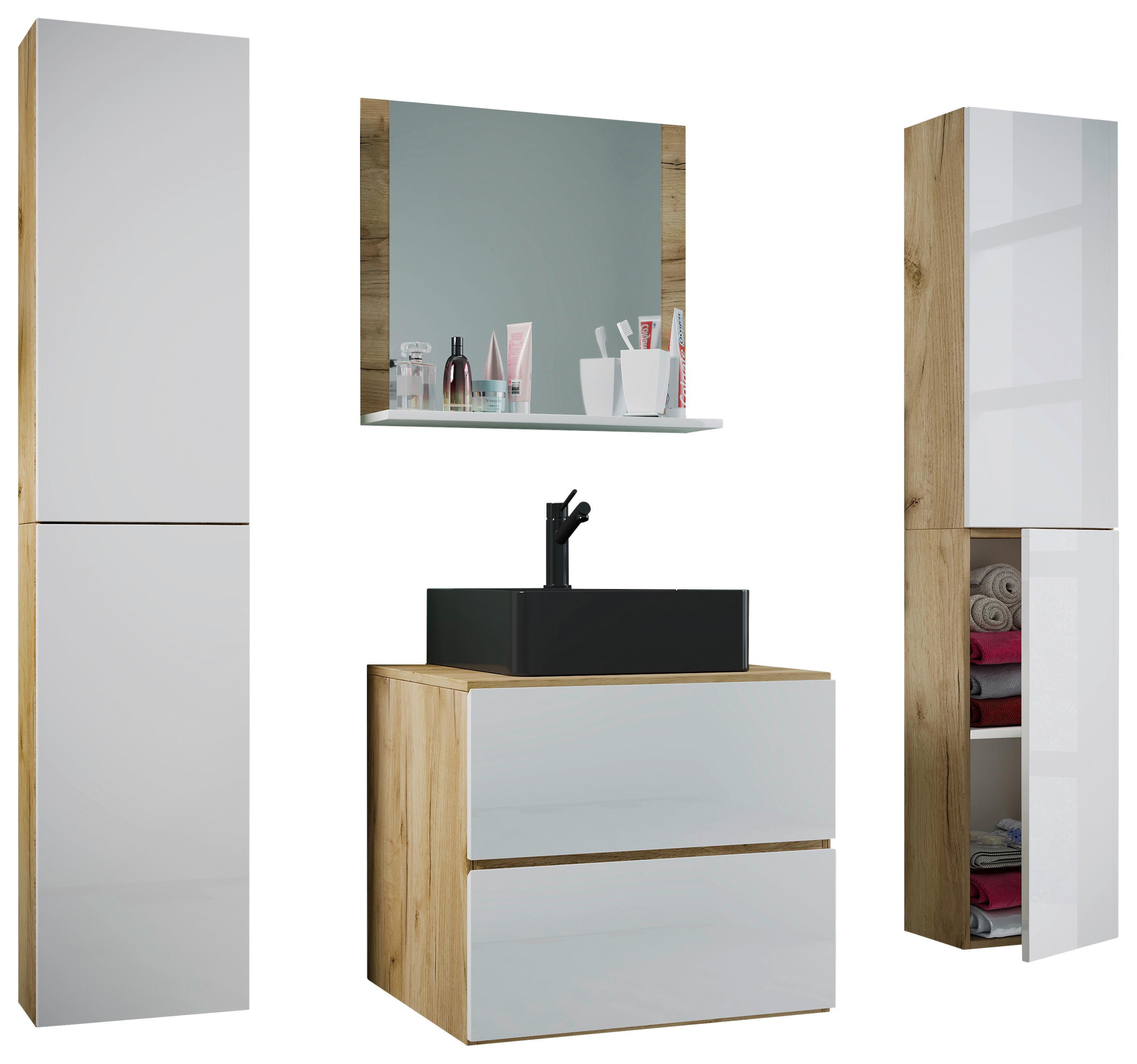 Kopalnica Lendas Xl, Medeni Hrast, Bela - črna/bela, Moderno, steklo/leseni material (127cm) - MID.YOU