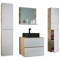 Kopalnica Lendas Xl, Medeni Hrast, Bela - črna/bela, Moderno, steklo/leseni material (127cm) - MID.YOU