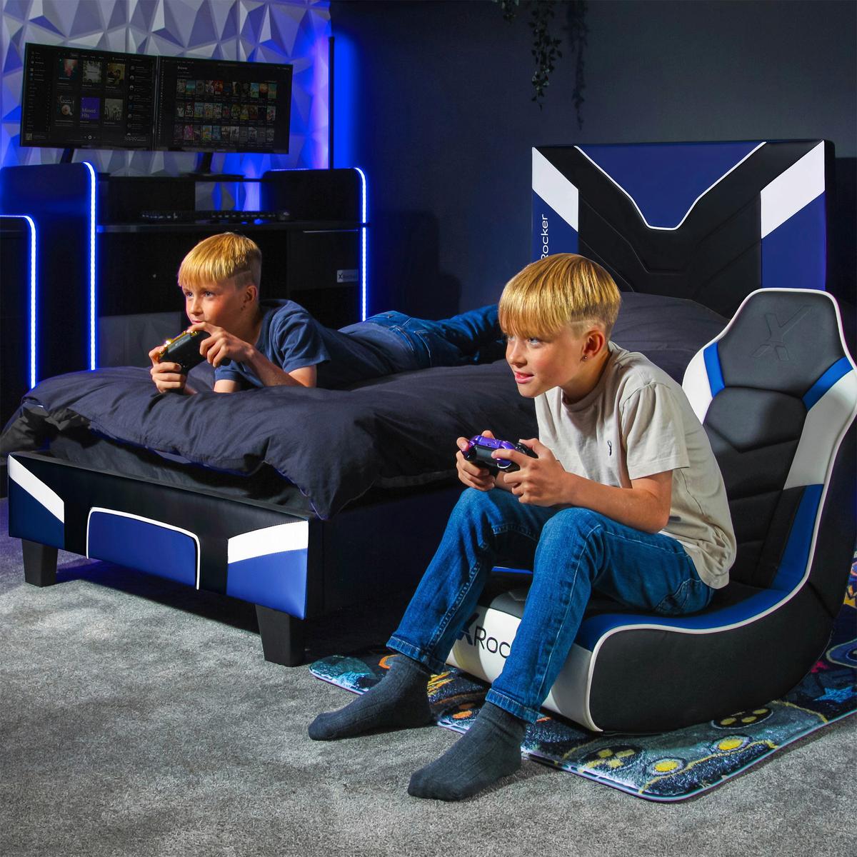 Gamingbett Cerberus 90x190 cm Schwarz/Weiß/Blau - Blau/Schwarz, MODERN, Holzwerkstoff/Kunststoff (90/190cm) - X Rocker
