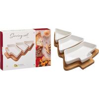 Set boluri pentru servire Blanche - alb/culoare natur, Basics, ceramică/lemn (20/27,6cm)