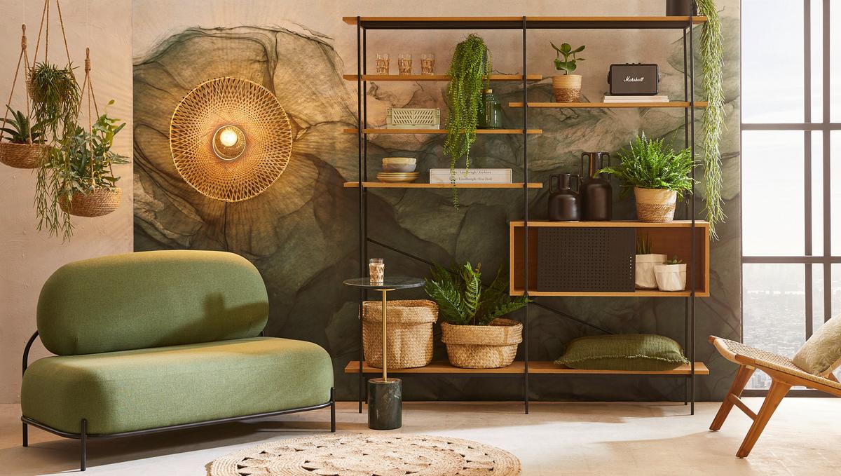 KINKIET KALIMANTAN/W12/BN - czarny/jasnobrązowy, Design, materiały naturalne (47/13cm) - Good & Mojo