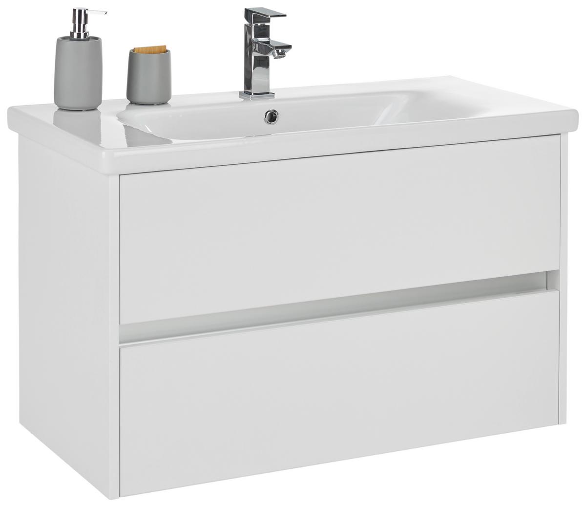 Waschtischkombination in Weiss - Weiss Hochglanz/Weiss, Modern, Keramik/Holzwerkstoff (89,5/55,7/45,5cm) - Mömax