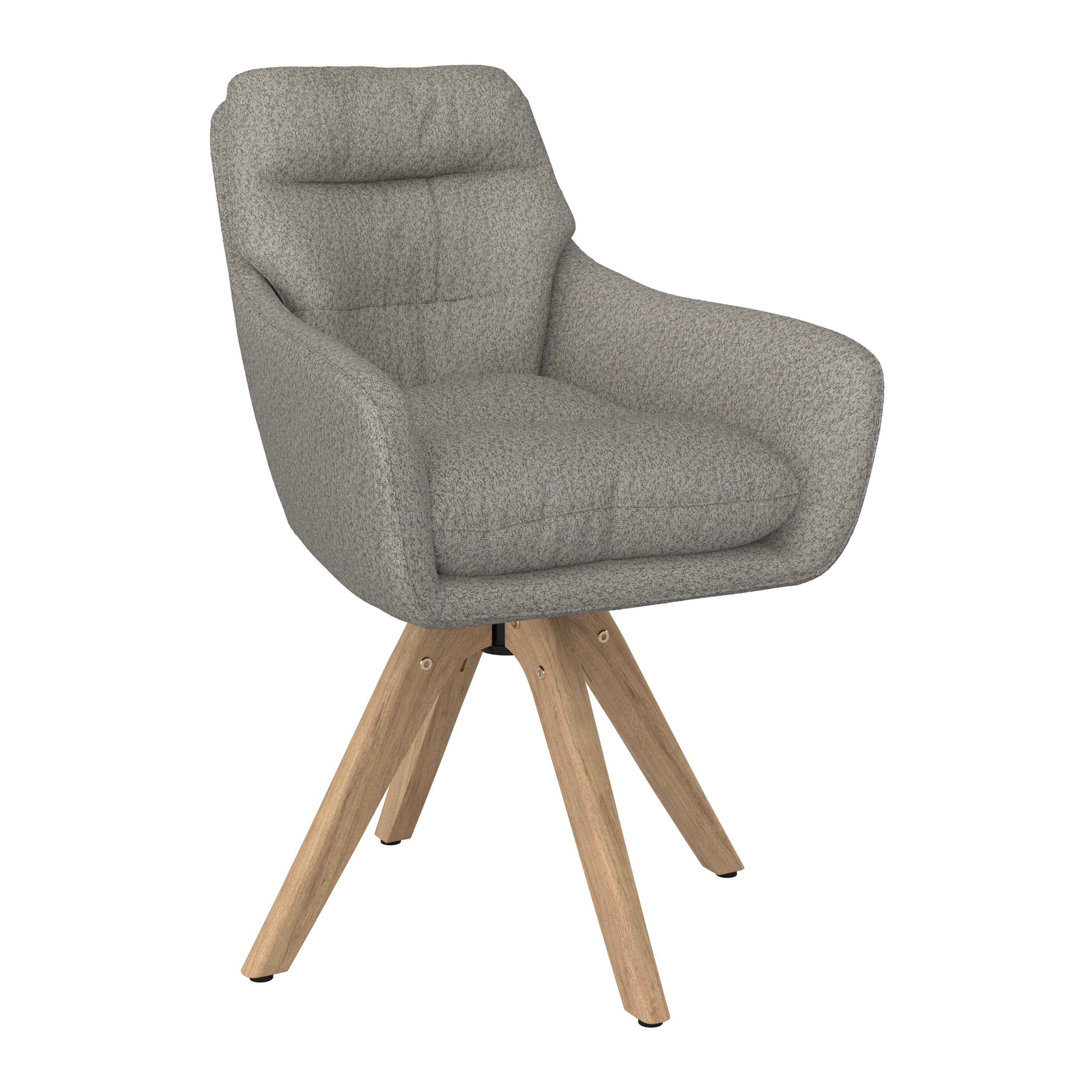 Armlehnstuhl Juana Hellgrau Bouclé Drehbar Gepolstert - Beige/Hellgrau, MODERN, Holz/Textil (61/93/65cm) - Bessagi Home