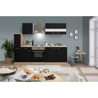 Küchenblock Merle mit Geräten ca. 240 cm Schwarz - Edelstahlfarben/Eichefarben, Basics, Holzwerkstoff/Metall (240cm) - Respekta