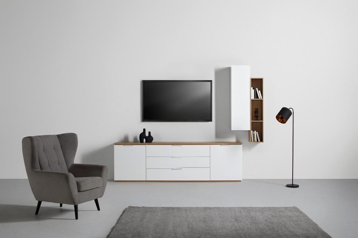 Tv Komoda Wide - bijela/hrast Artisan, Moderno, drvni materijal/metal (240/75/40cm) - Modern Living
