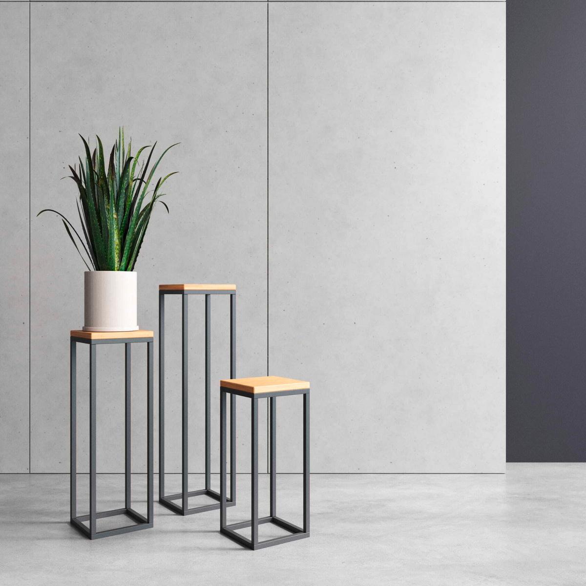 Blumenständer Schwarz - Schwarz, Basics, Holz/Metall (19/62/19cm)