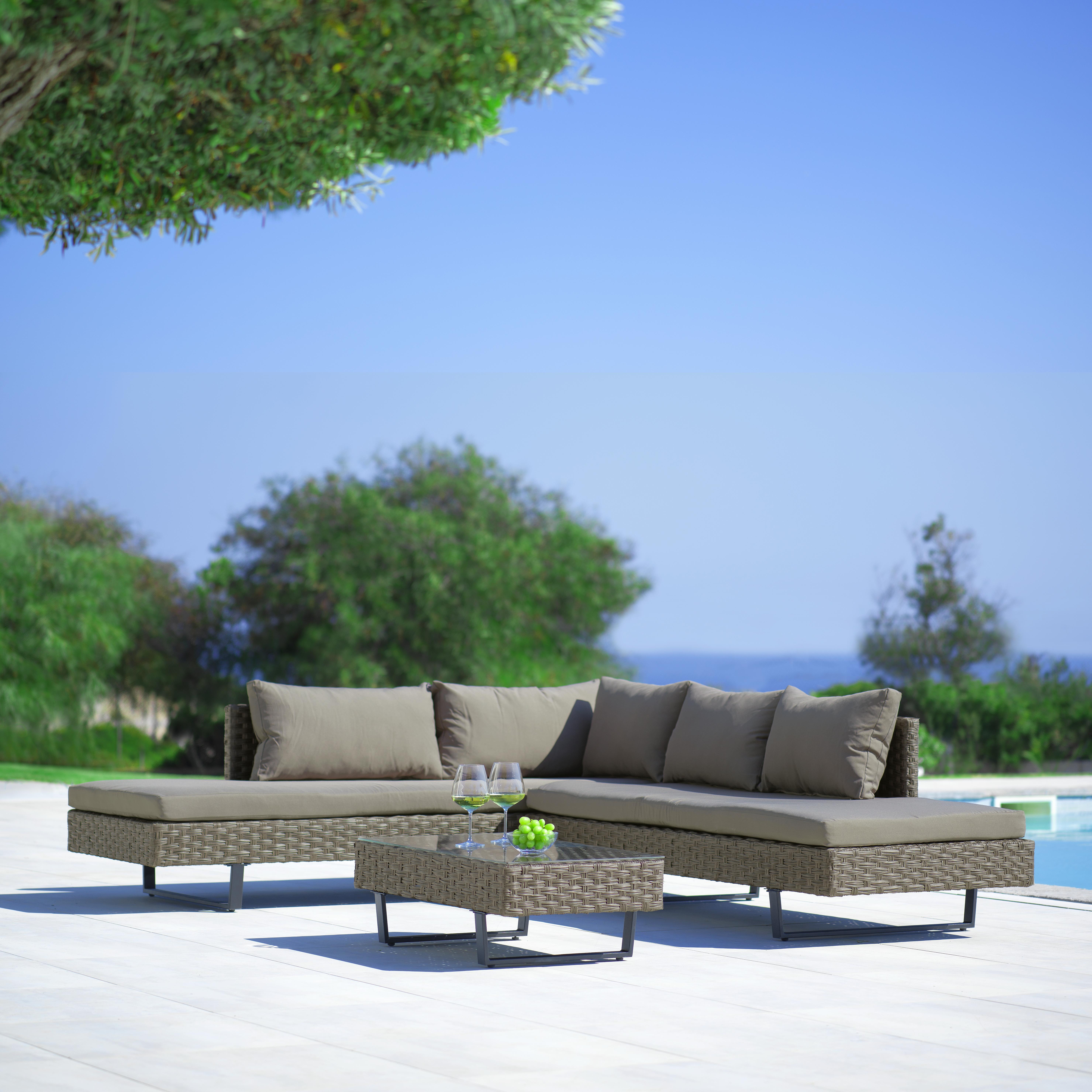 Loungegarnitur Martha in dunkelgrau inkl.Tisch - Dunkelgrau/Schwarz, MODERN, Glas/Kunststoff - Bessagi Garden