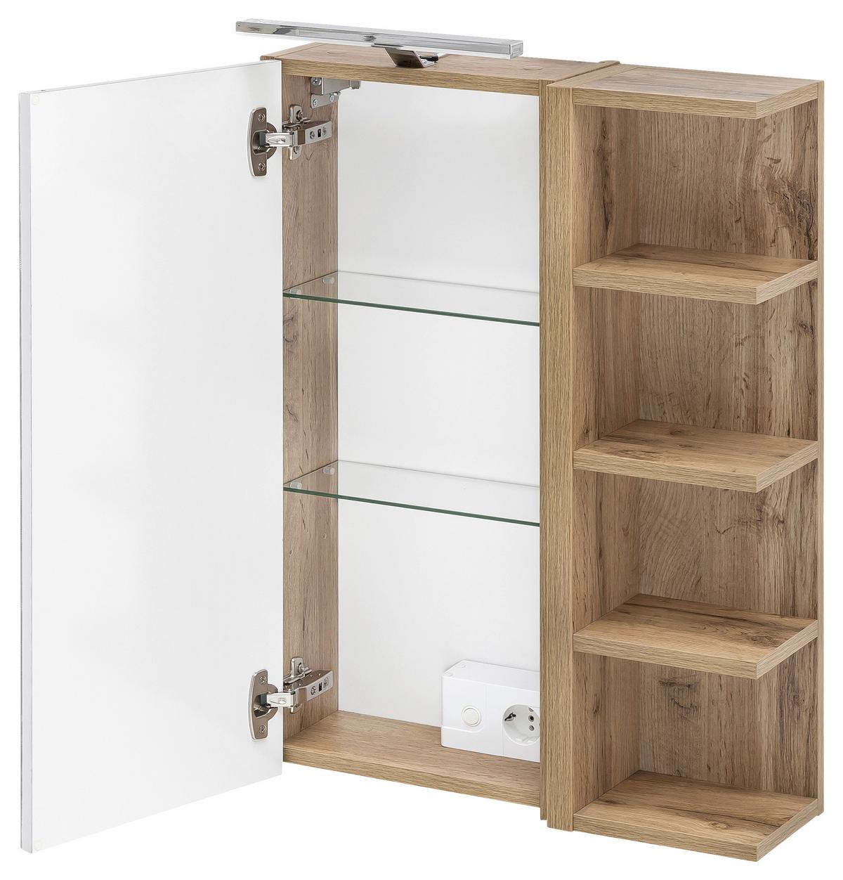 Spiegelschrank Matteo mit LED Eiche 1-türig - MODERN, Glas/Holzwerkstoff (51,3/75/16cm) - MID.YOU