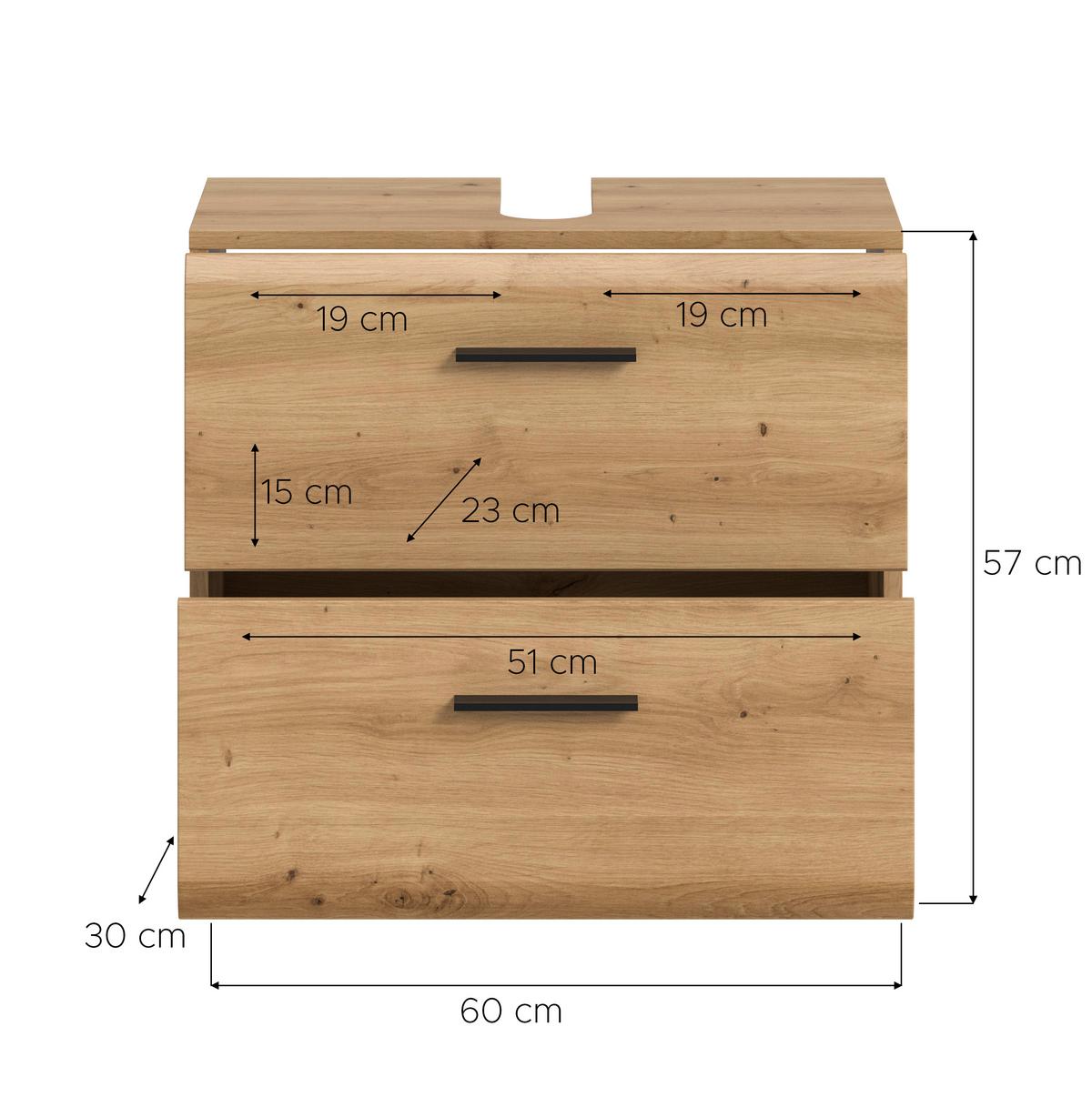 Waschbeckenunterschrank Ice Eiche Artisan - Schwarz/Eiche Artisan, Trend, Holzwerkstoff/Kunststoff (60/58/30cm) - MID.YOU