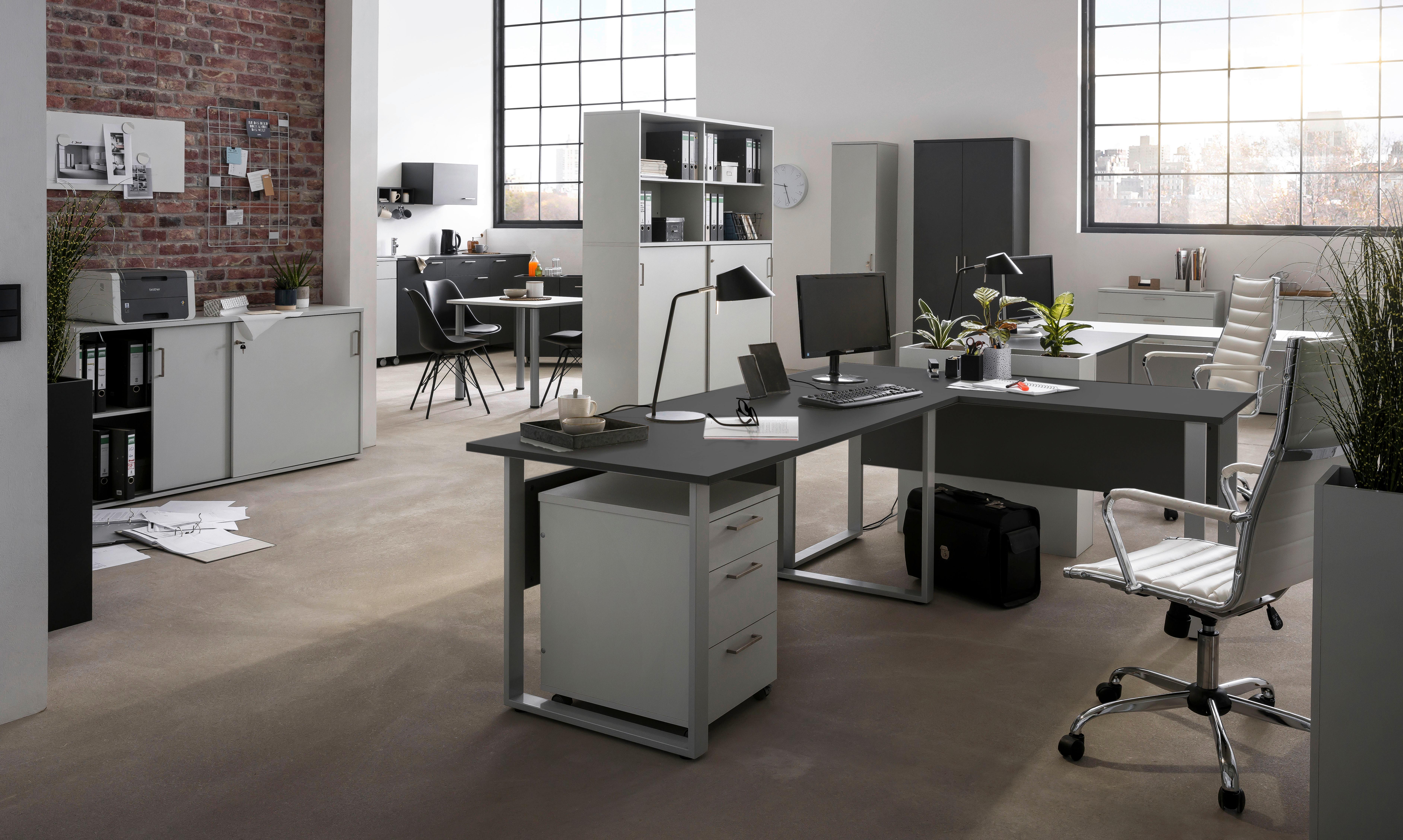 Schreibtisch "Serie 1500" ca 160x65 cm , anthrazit - Anthrazit/Alufarben, KONVENTIONELL, Holzwerkstoff/Metall (160/65/73,2cm) - MID.YOU