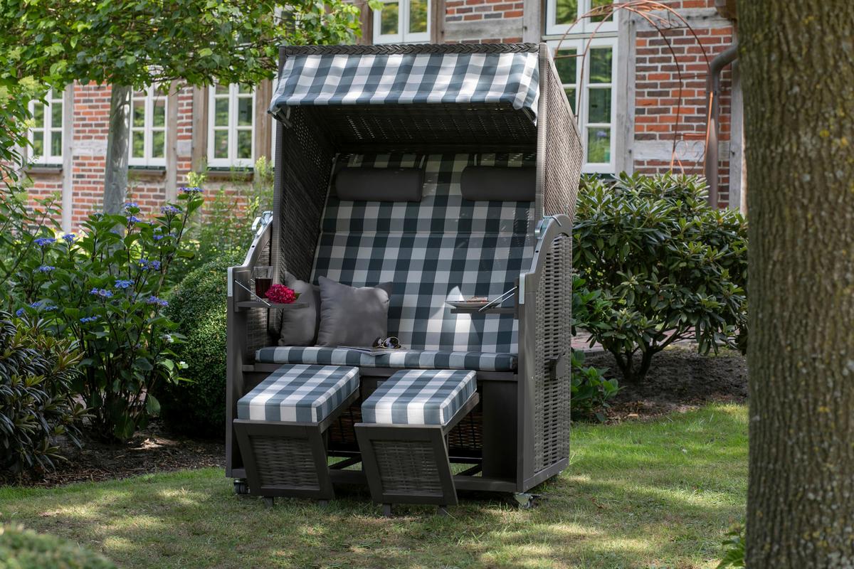 Strandkorb ca. 120x160x80 cm Grau/Karo - Basics, Holz (120/160/80cm) - Gardenson