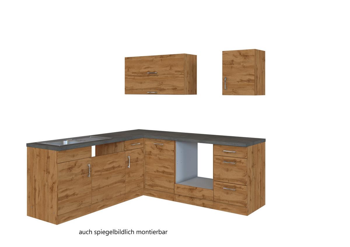 Eckküche Winkelblock ohne Geräte ca. 210x210cm Anthrazit - Eichefarben/Anthrazit, MODERN, Holzwerkstoff/Metall (210/210cm) - Held