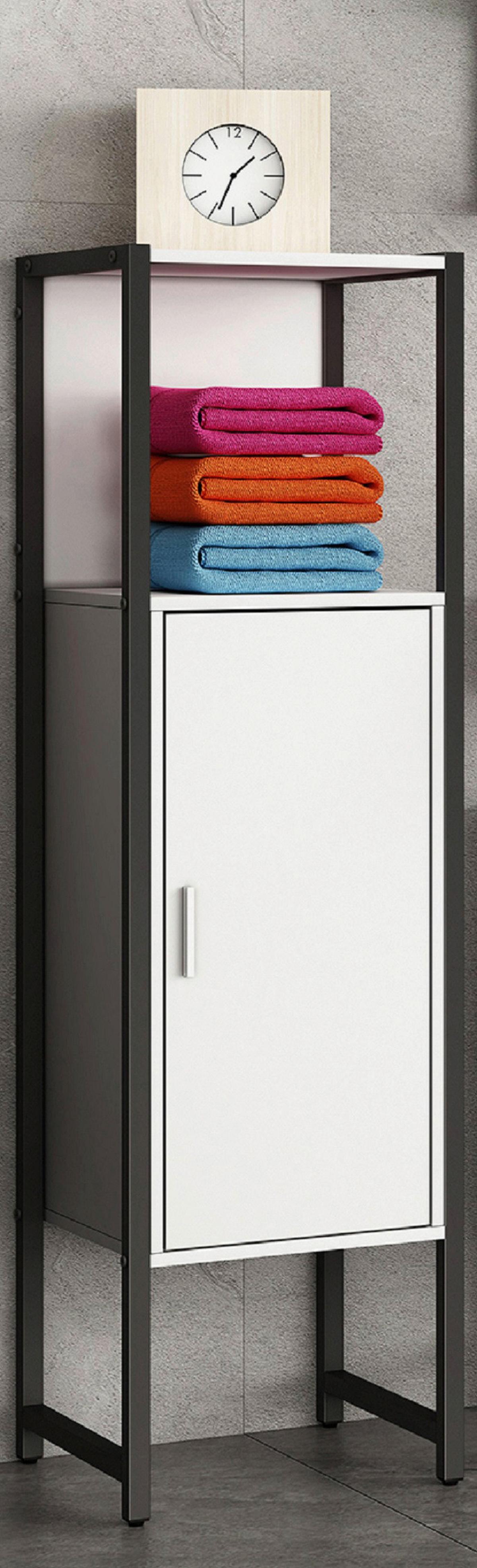 Midischrank Edino ca. 33x114 cm Weiß/Schwarz - Silberfarben/Schwarz, MODERN, Holzwerkstoff/Kunststoff (33/114/30cm) - MID.YOU