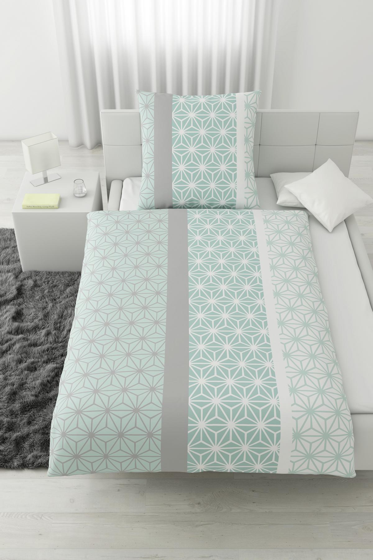 Bettwäsche Selma in Mint ca. 135x200cm - Gelb/Weiß, KONVENTIONELL, Textil (135/200cm) - Based