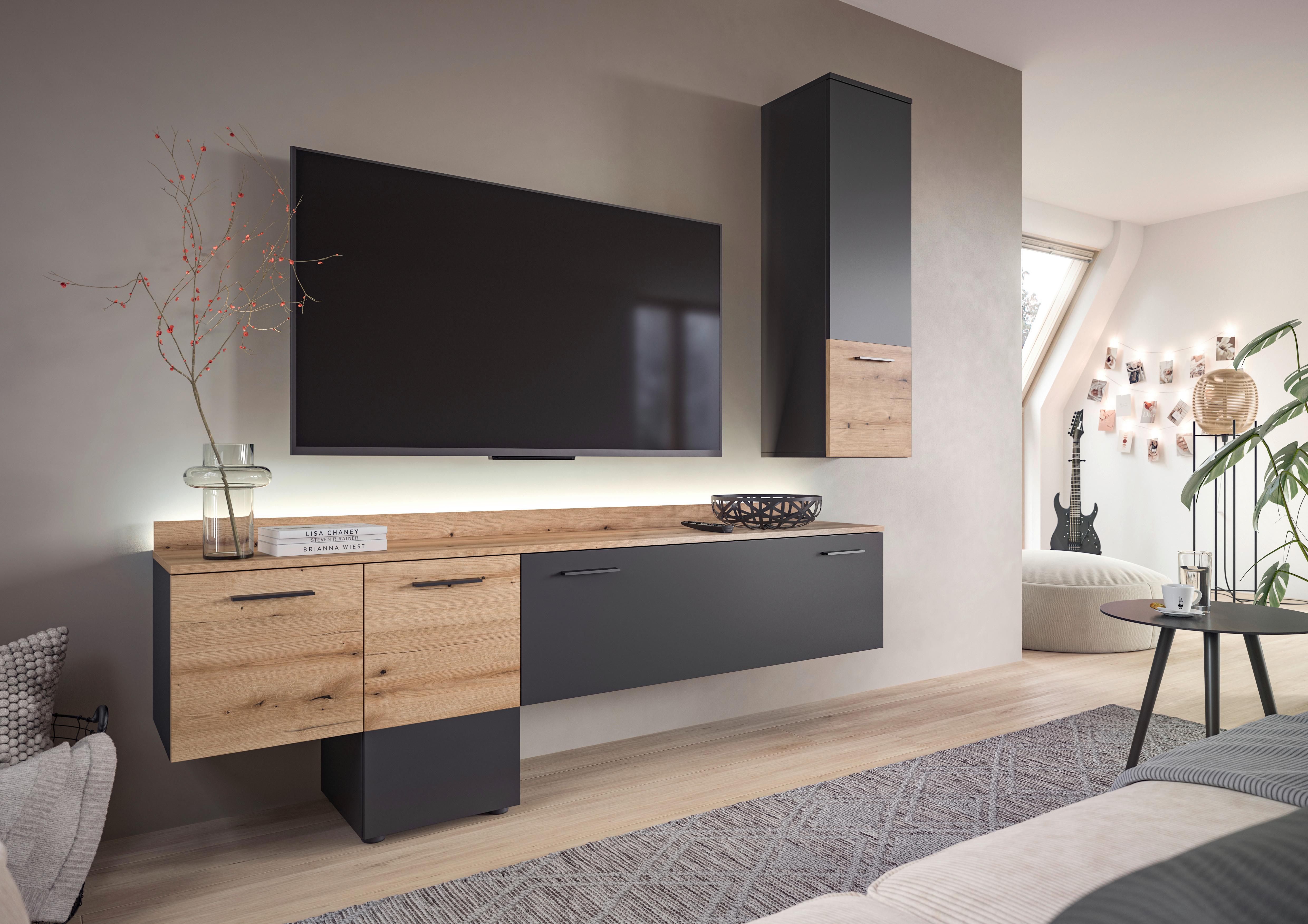 Serija Dnevnog Boravka Goal - siva/boje hrasta, Design, drvni materijal/plastika (195/196/37cm) - Modern Living