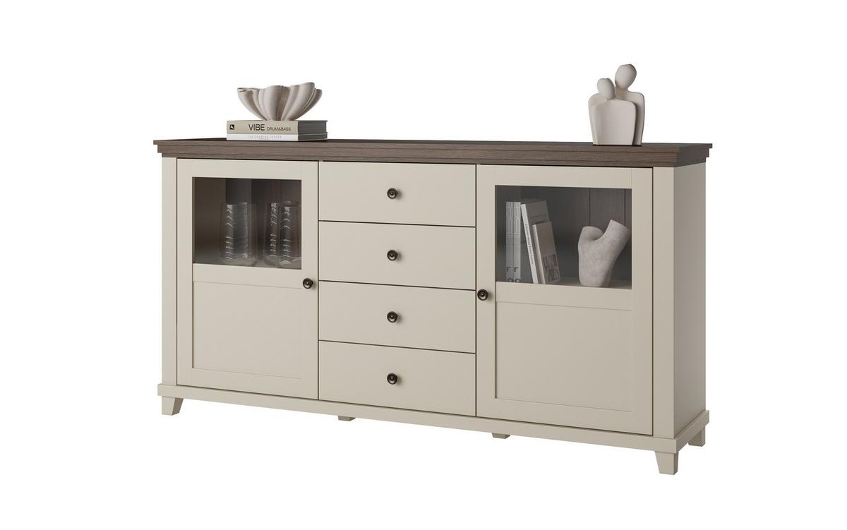 Tálalószekrény Evora - kasmírszínű/tölgyfa színű, Design, faalapú anyag/üveg (181/93/42cm)