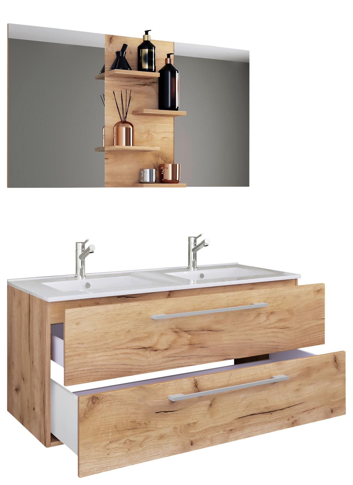 Kopalnica Budasi, Hrast - bela/medeni hrast, Moderno, leseni material/keramika (112cm) - MID.YOU