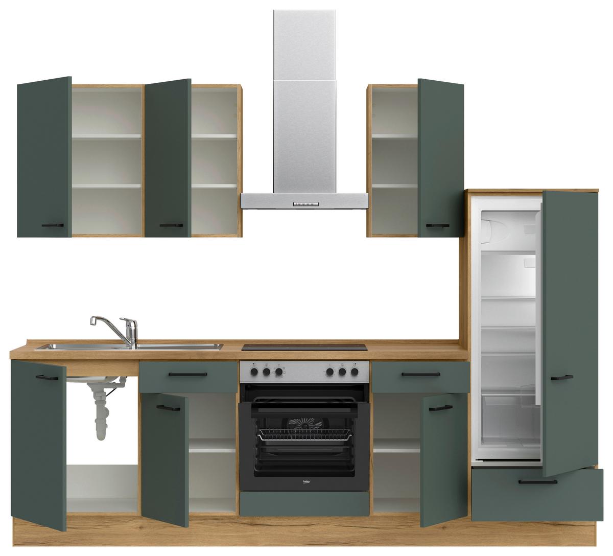 Küchenleerblock Easytouch Low o. Geräte Dunkelgrün - Dunkelgrün/Eichefarben, MODERN, Holzwerkstoff/Metall (270cm) - Nobilia
