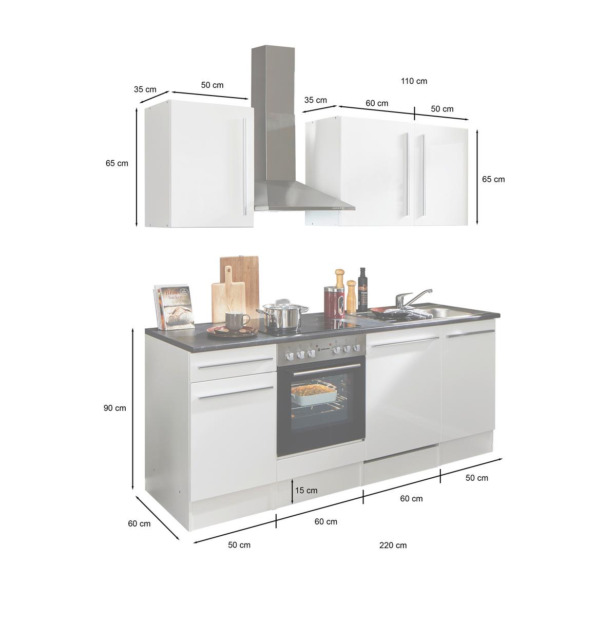 Küchenblock Jazz mit Geräten ca.220 cm Schwarz - Eichefarben/Schwarz, LIFESTYLE, Holzwerkstoff/Kunststoff (220/211/60cm) - P & B