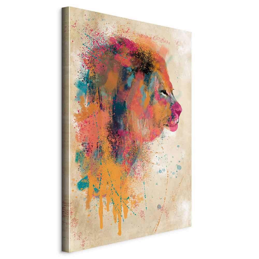 Slika Na Platnu Watercolor Lion - pink/barve korale, Basics, tekstil/les (80/120/1.2cm) - artgeist