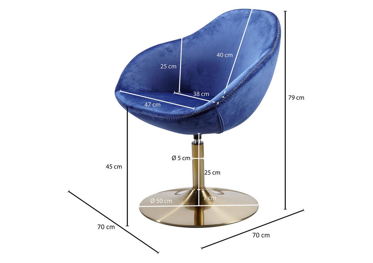 Fotelj Sarin - zlate barve/modra, Moderno, kovina/tekstil (70/79/70cm) - MID.YOU
