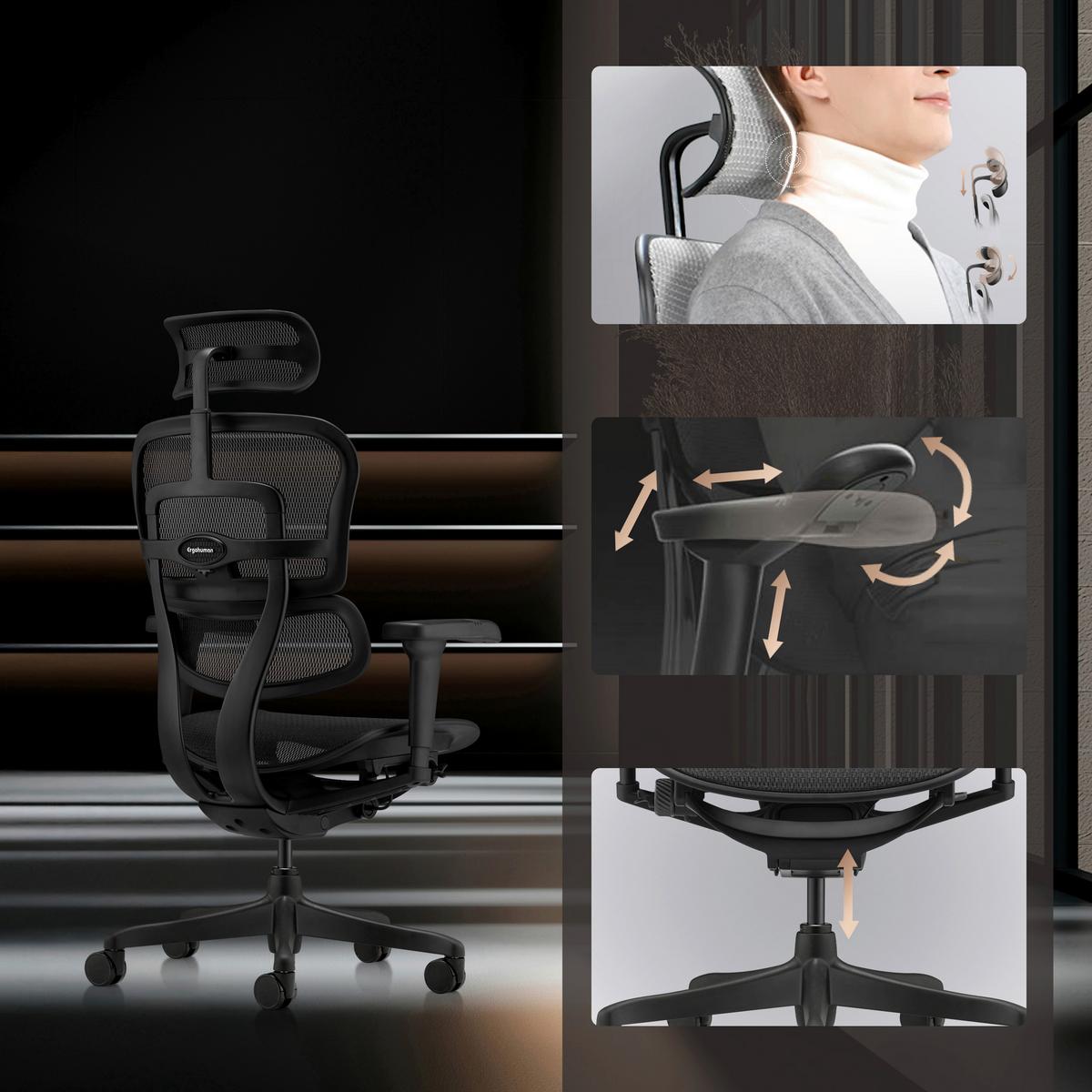 Drehstuhl Ergohuman Signature Gen2 Schwarz - Schwarz, MODERN, Kunststoff/Textil (69/119 - 138/65cm) - MID.YOU