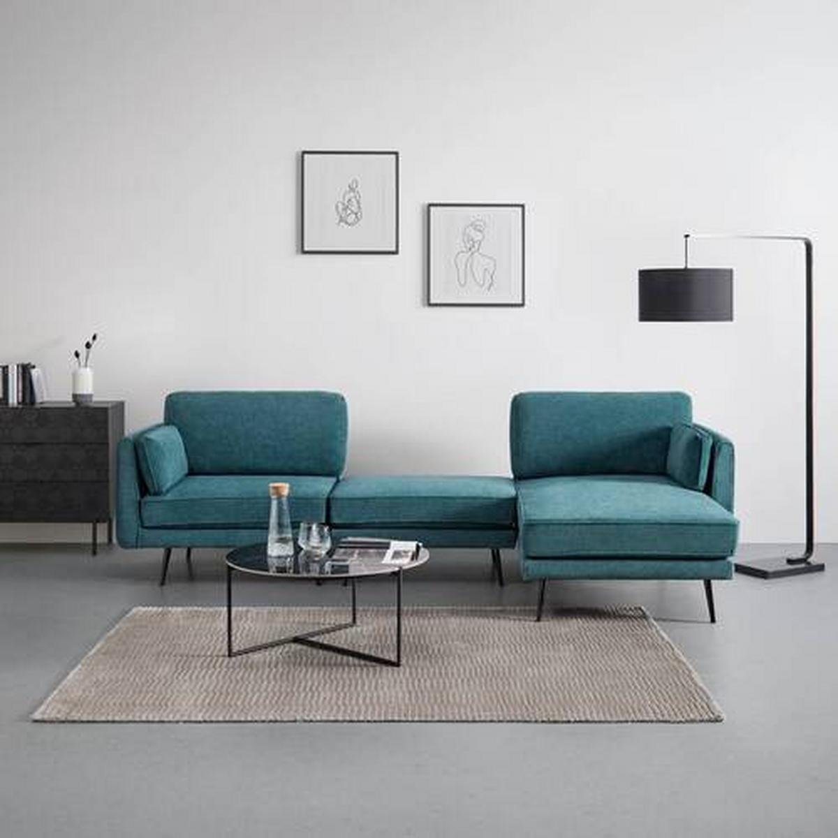 Wohnlandschaft grün, "Dunja" - Grau/Grün, Modern, Holz/Textil (295/89/161cm) - Bessagi Home