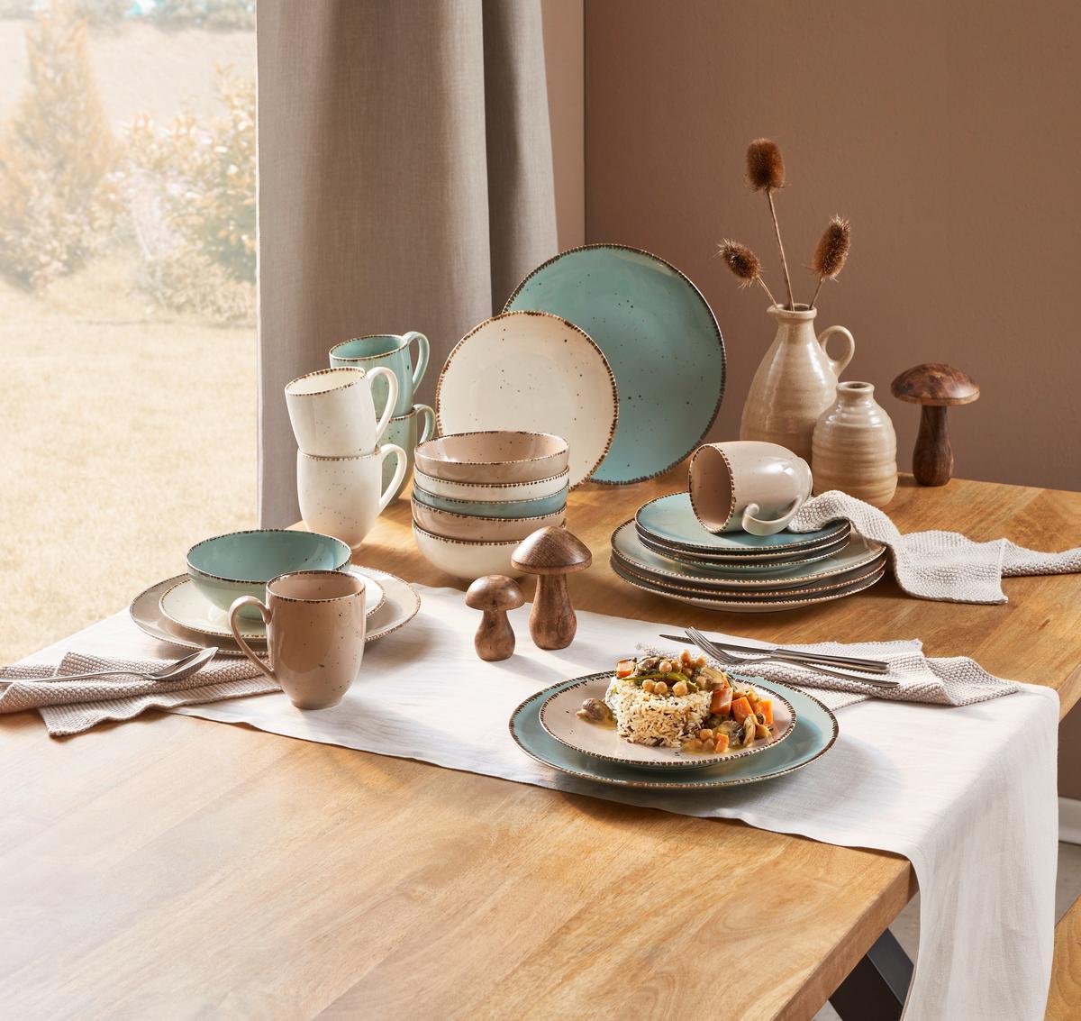 SERWIS OBIADOWO-ŚNIADANIOWY URBAN LIFE - turkusowy/biały, Design, ceramika - Landscape