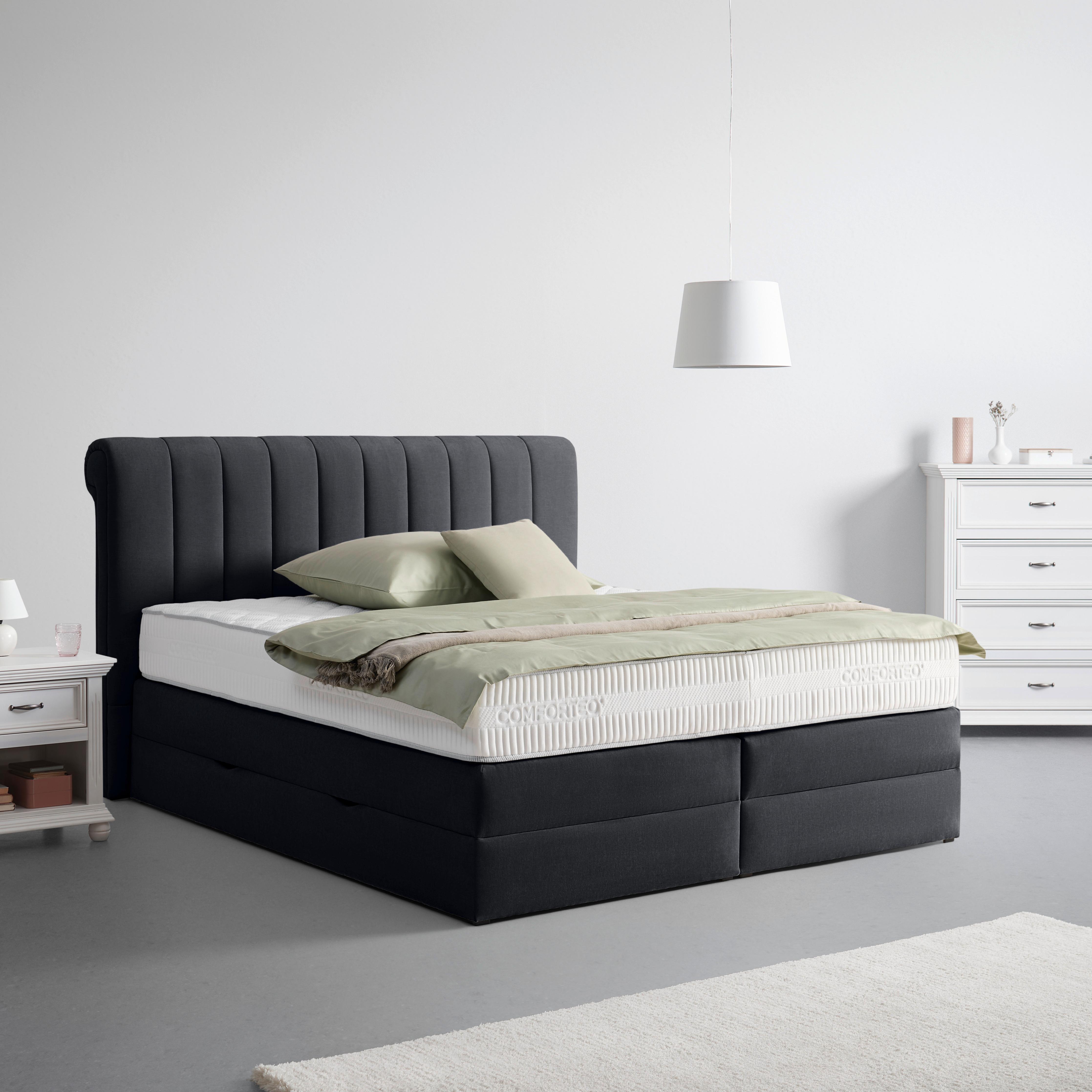 Boxspringbett Belano Schwarz ca. 180x200cm - Schwarz, KONVENTIONELL, Holz/Holzwerkstoff (180/200cm) - Premium Living