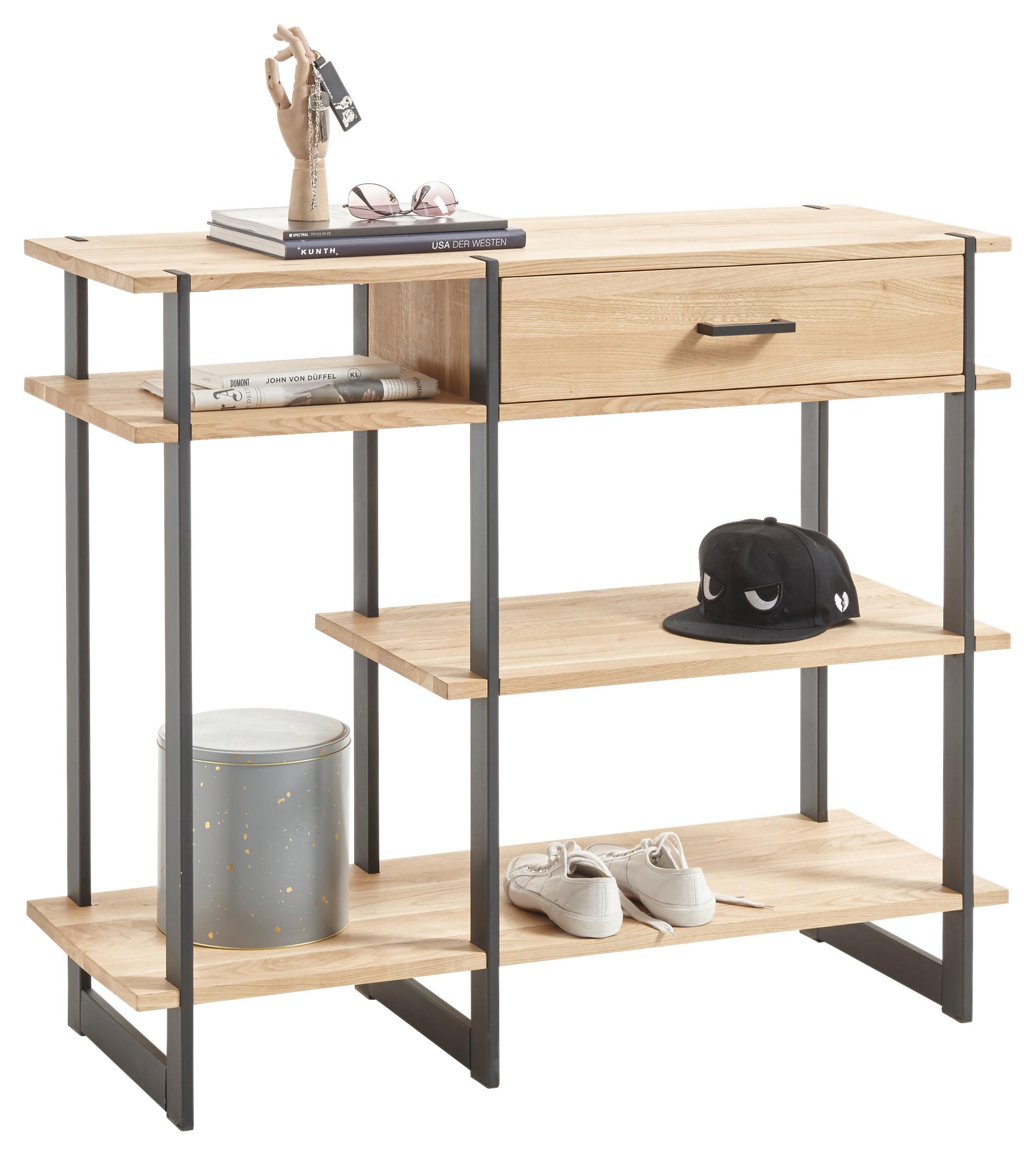 Konsole "Paco" , ca 110x40 cm, aus Eiche - Eichefarben/Schwarz, Natur, Holz/Metall (110/93,5/40cm) - Livetastic