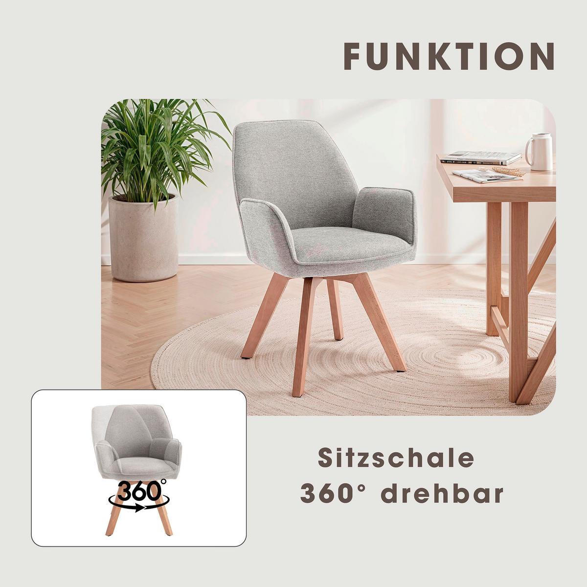 STUHL-SET TONY - Buchefarben/Hellgrau, MODERN, Holz/Textil (57/89/61cm) - MID.YOU