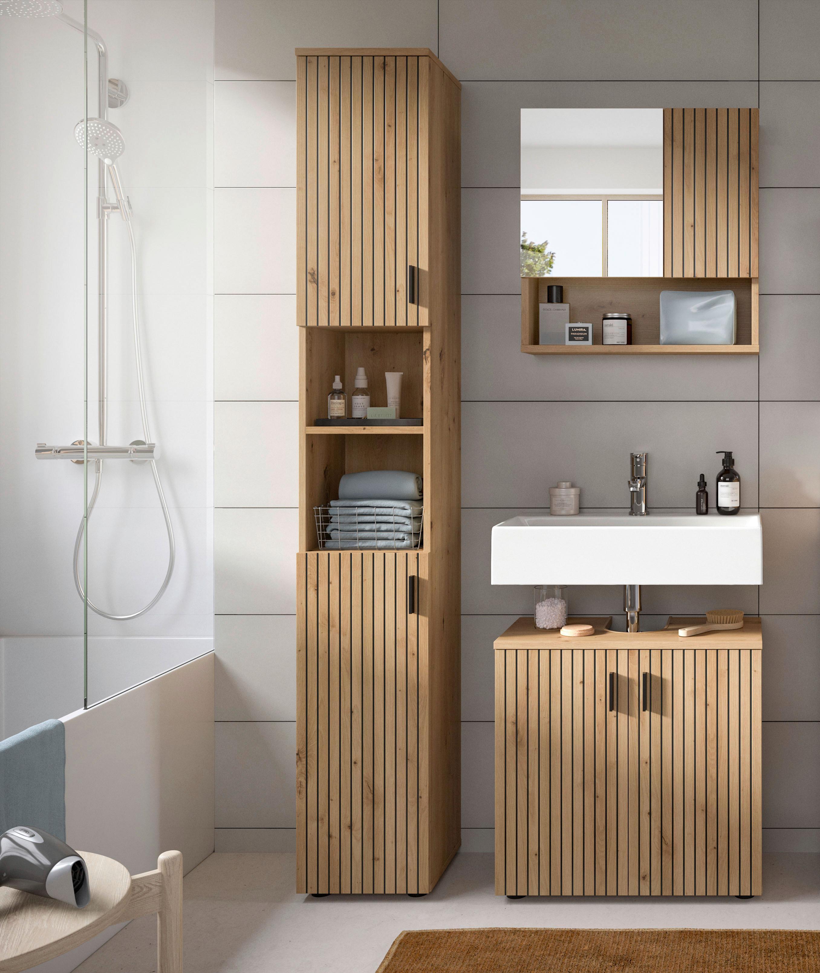 Kopalnica Mone, Barva Hrasta, 3-Delna - črna/hrast artisan, Basics, umetna masa/leseni material (90cm) - MID.YOU