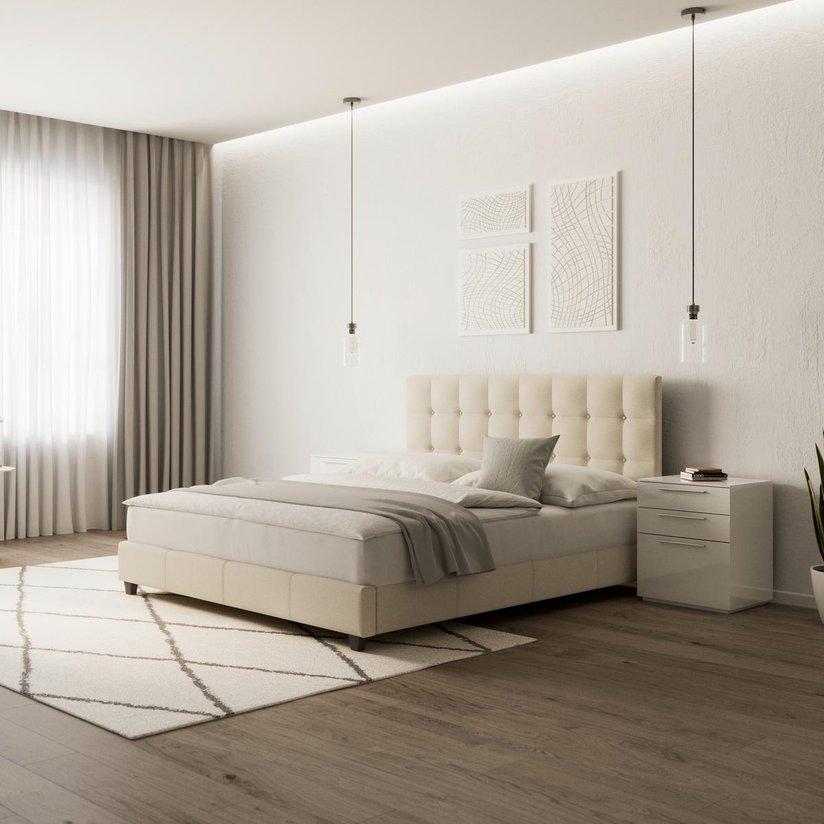 Polsterbett Frederico ca. 180x200 cm Beige - Beige/Schwarz, MODERN, Holz/Holzwerkstoff (180/200cm) - Bessagi Home