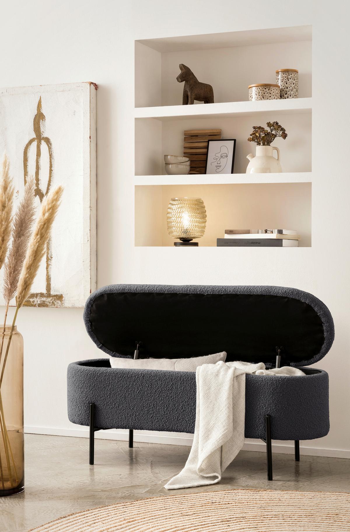 Klop Bouclé, Antracit - črna/antracit, Moderno, kovina/tekstil (110/44/40cm) - Livetastic