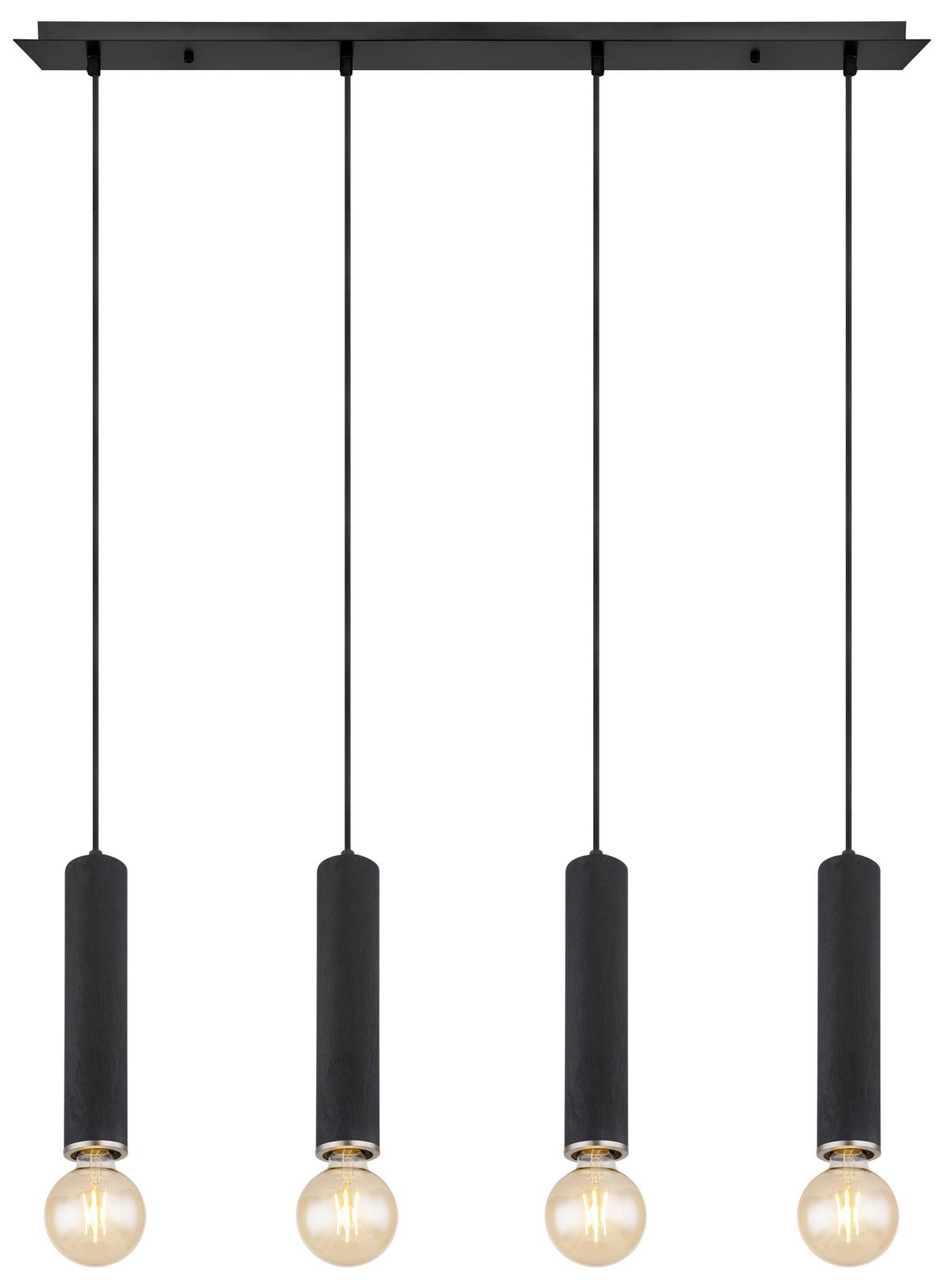 Hängeleuchte Marion in Schwarz max. 60 Watt - Schwarz/Nickelfarben, Basics, Holz/Textil (93/10/120cm) - Globo