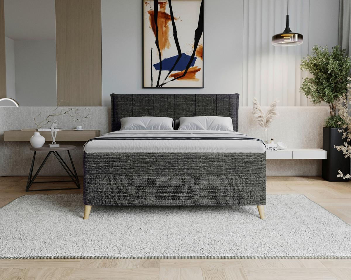 Boxbett Veloria Schwarz ca. 140x200cm - Schwarz, KONVENTIONELL, Textil/Metall (140/200cm) - Based