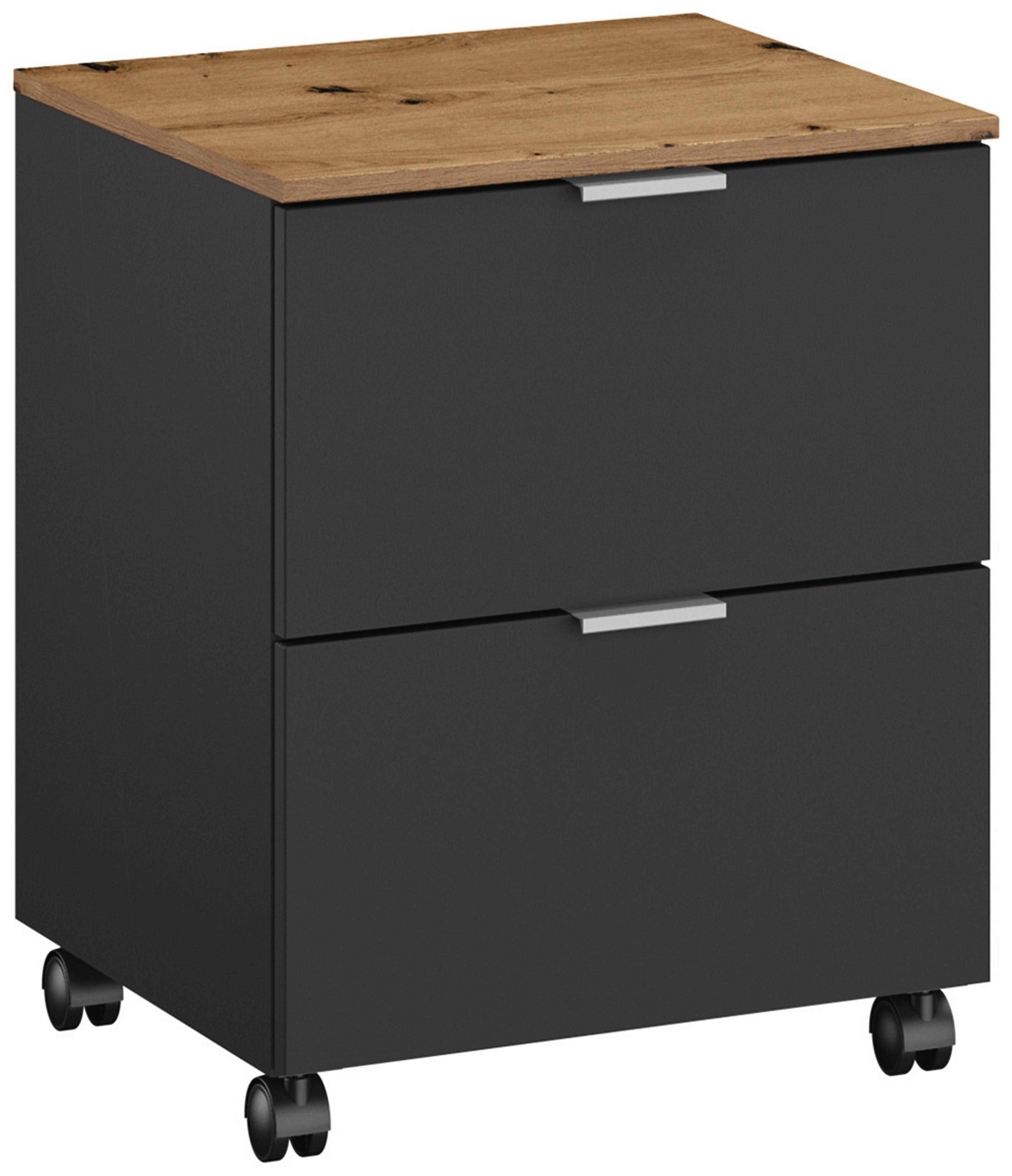 KONTENER NA KÓŁKACH LIMA - kolor aluminiowy/kolor grafitowy, Trend, materiał drewnopochodny/tworzywo sztuczne (40/52/42cm) - Stylife
