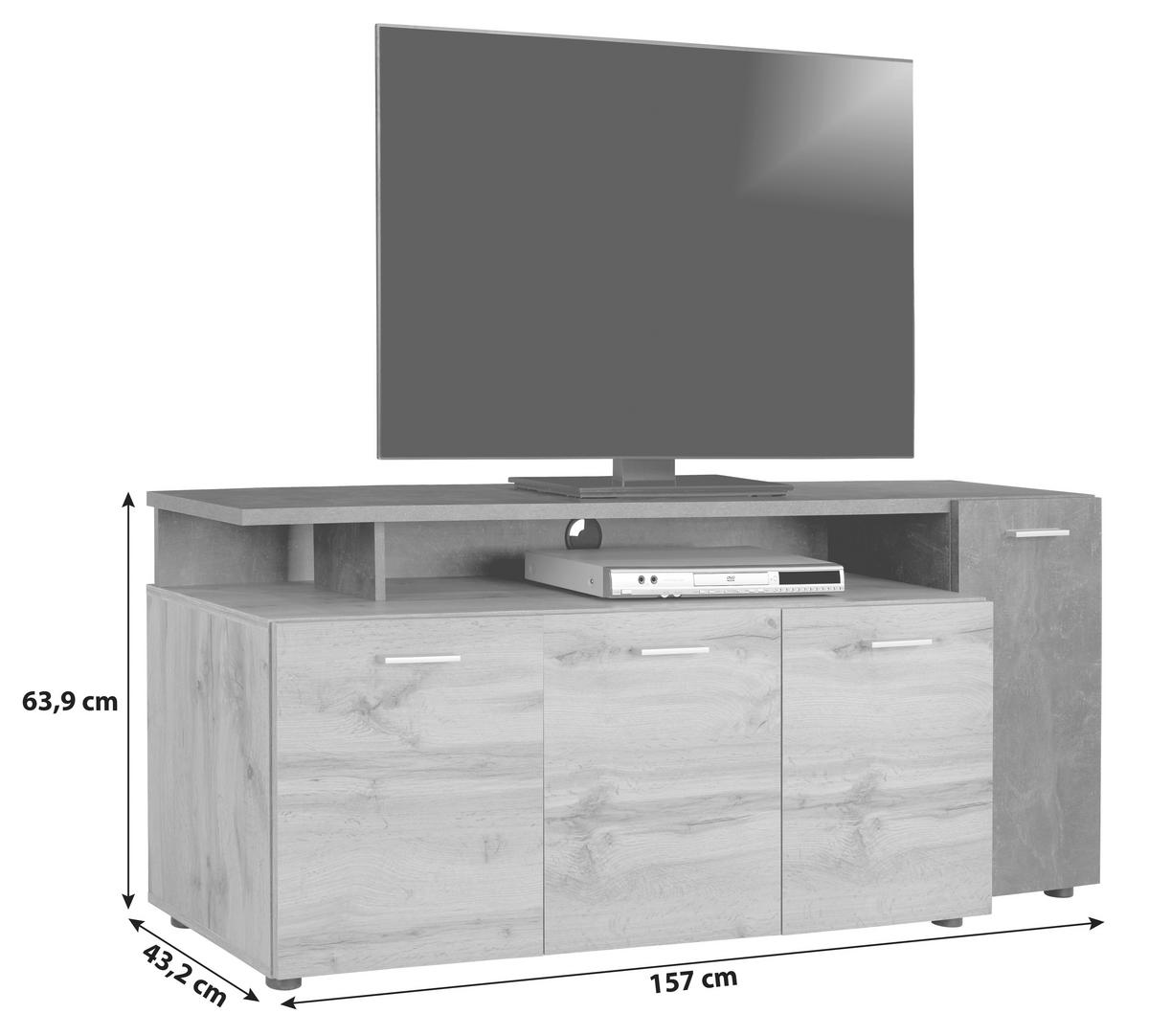 Măsuță TV Karl - gri închis/culoare lemn stejar, Modern, material pe bază de lemn (157/63,9/43,2cm) - Modern Living