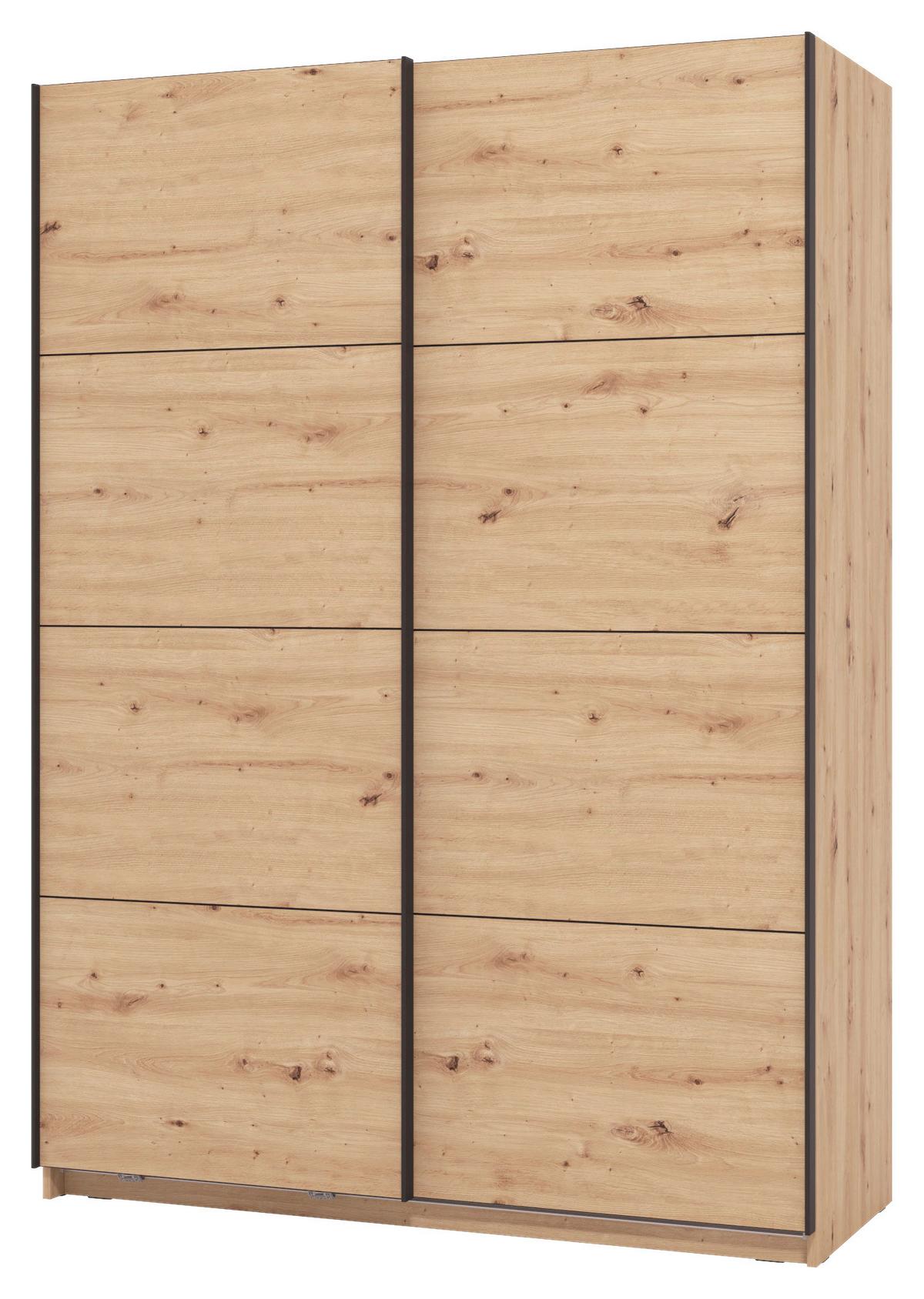 Schwebetürenschrank Gard 150 in Eiche Artisan - Schwarz/Eiche Artisan, KONVENTIONELL, Holzwerkstoff/Metall (146/217/61cm) - Mömax