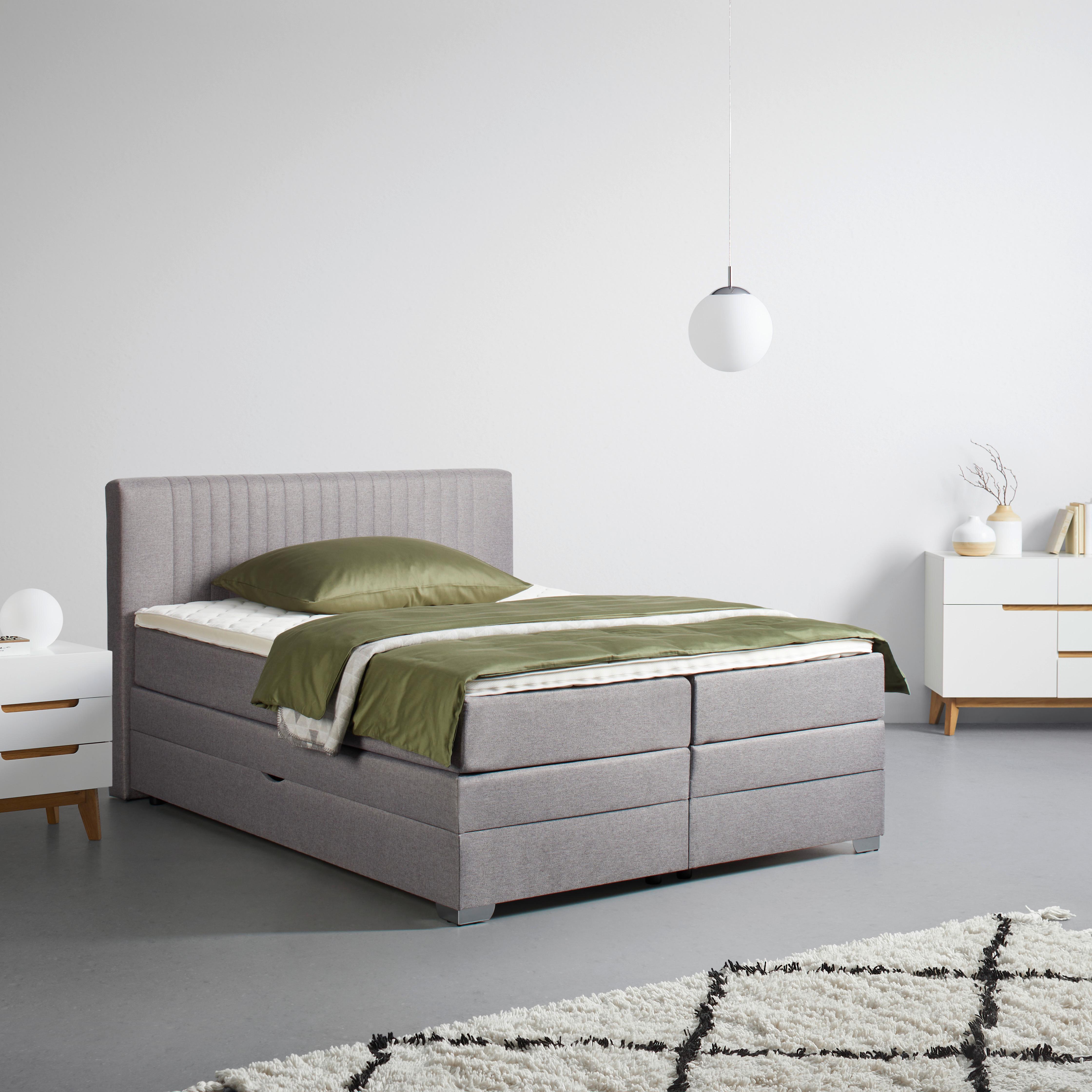 Boxspringbett Plura Grau ca. 160x200cm - Chromfarben/Grau, KONVENTIONELL, Holz/Holzwerkstoff (160/200cm) - Mömax