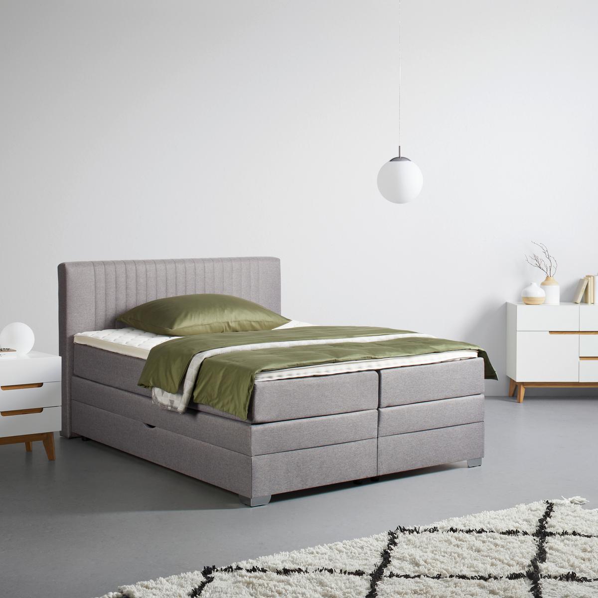 Boxspringbett Plura Grau ca. 160x200cm - Chromfarben/Grau, KONVENTIONELL, Holz/Holzwerkstoff (160/200cm) - Mömax