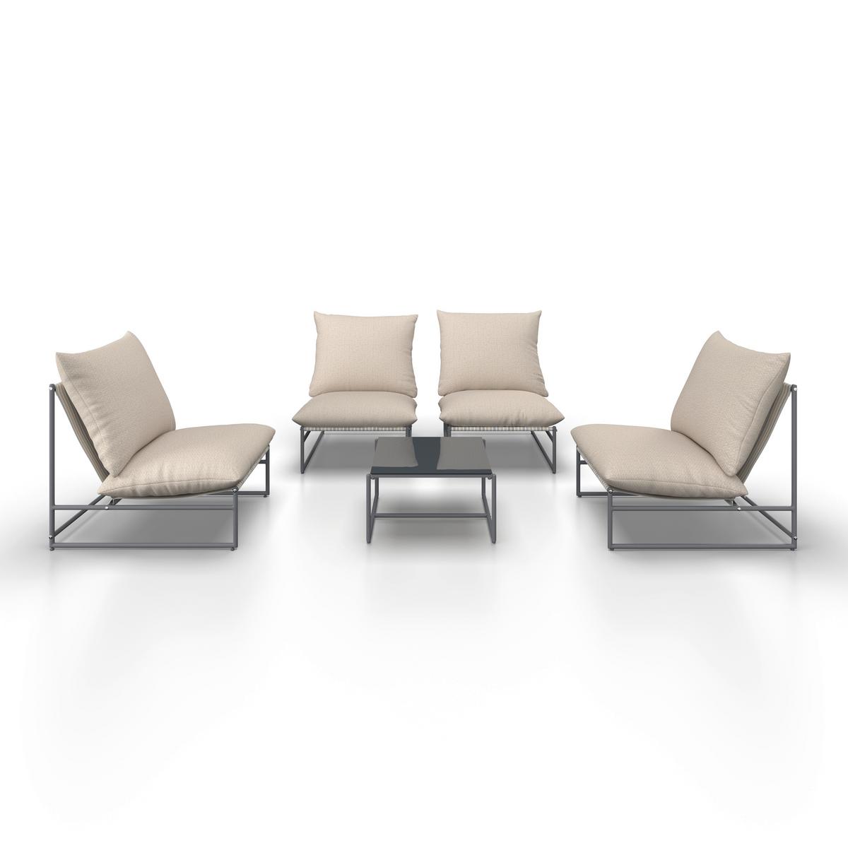 Loungegarnitur Lino creme Textil, Metall inkl. Abdeckung - Dunkelgrau/Multicolor, Modern, Glas/Textil - Bessagi Garden