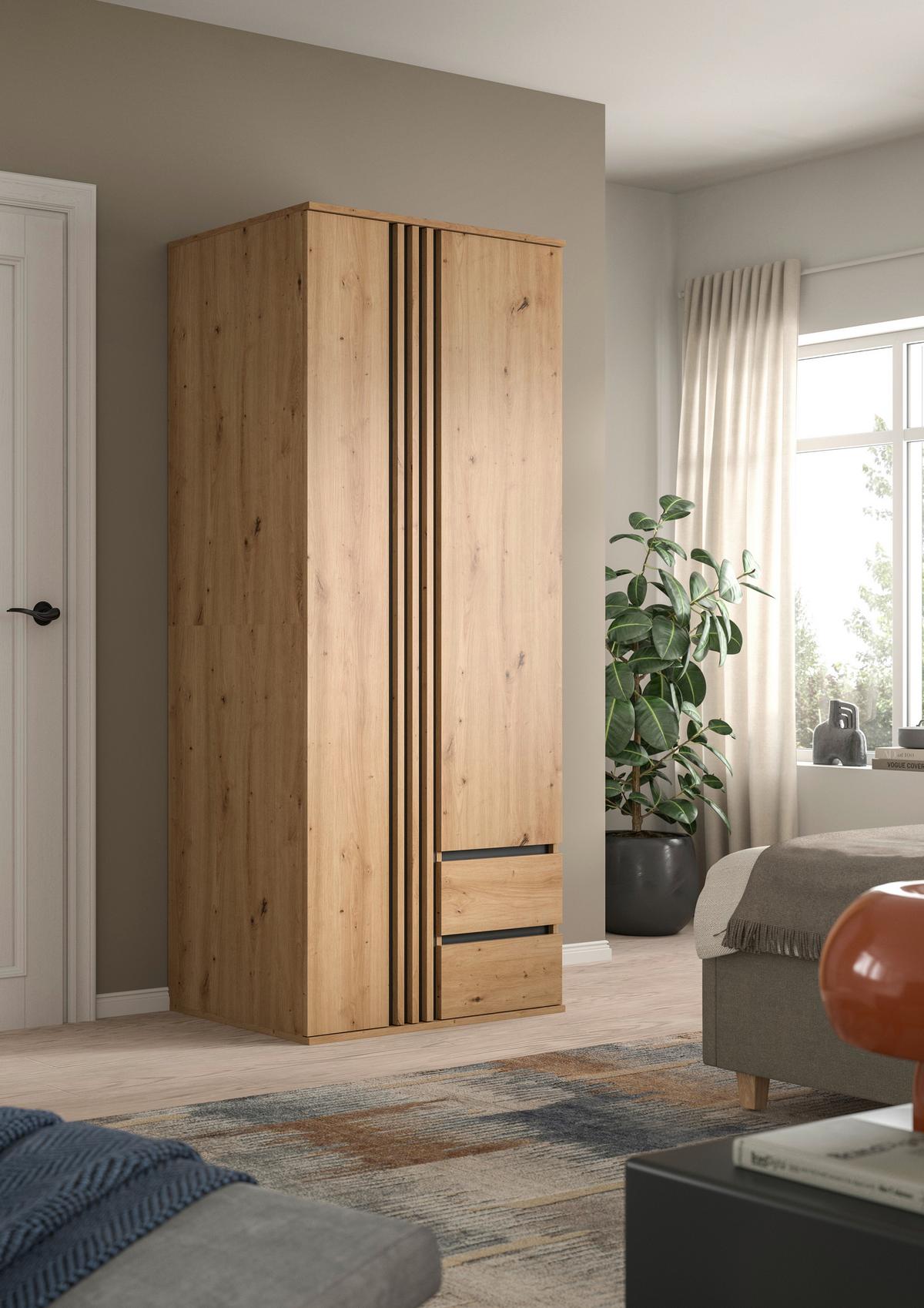 Drehtürenschrank TOFTA Eiche Artisan, Anthrazit - Anthrazit/Eiche Artisan, ROMANTIK / LANDHAUS, Holzwerkstoff (80/192/56cm) - Livetastic