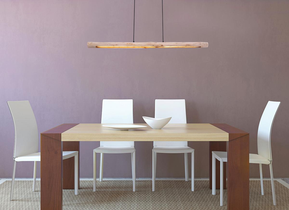 LAMPA WISZĄCA LED LEND - kolor naturalny/czarny, Design, materiał drewnopochodny/metal (120/8/150cm) - Novel