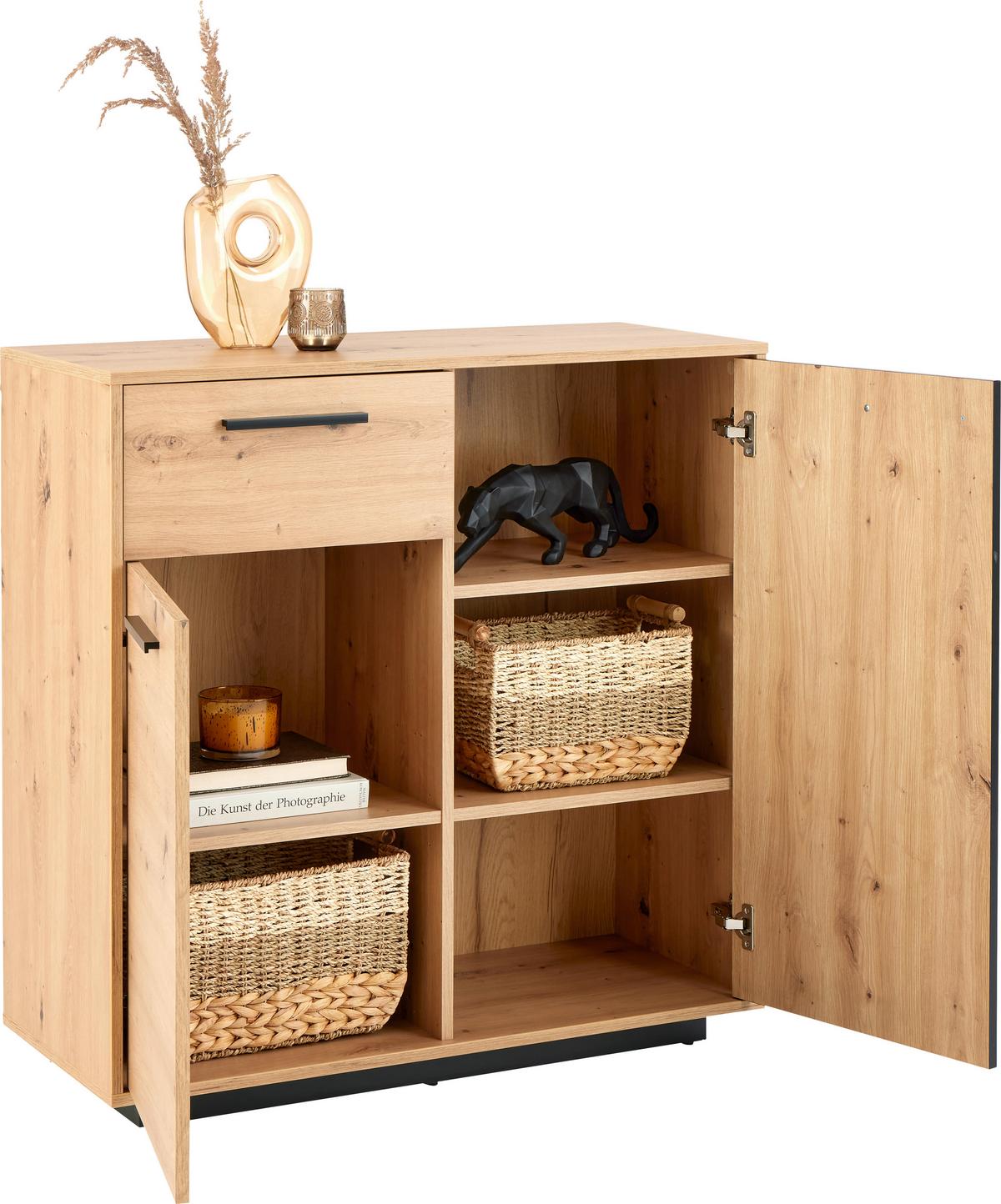 Comodă LUKAS - stejar Artisan/negru, Trend, material pe bază de lemn (93,6/95,4/40,2cm) - Modern Living